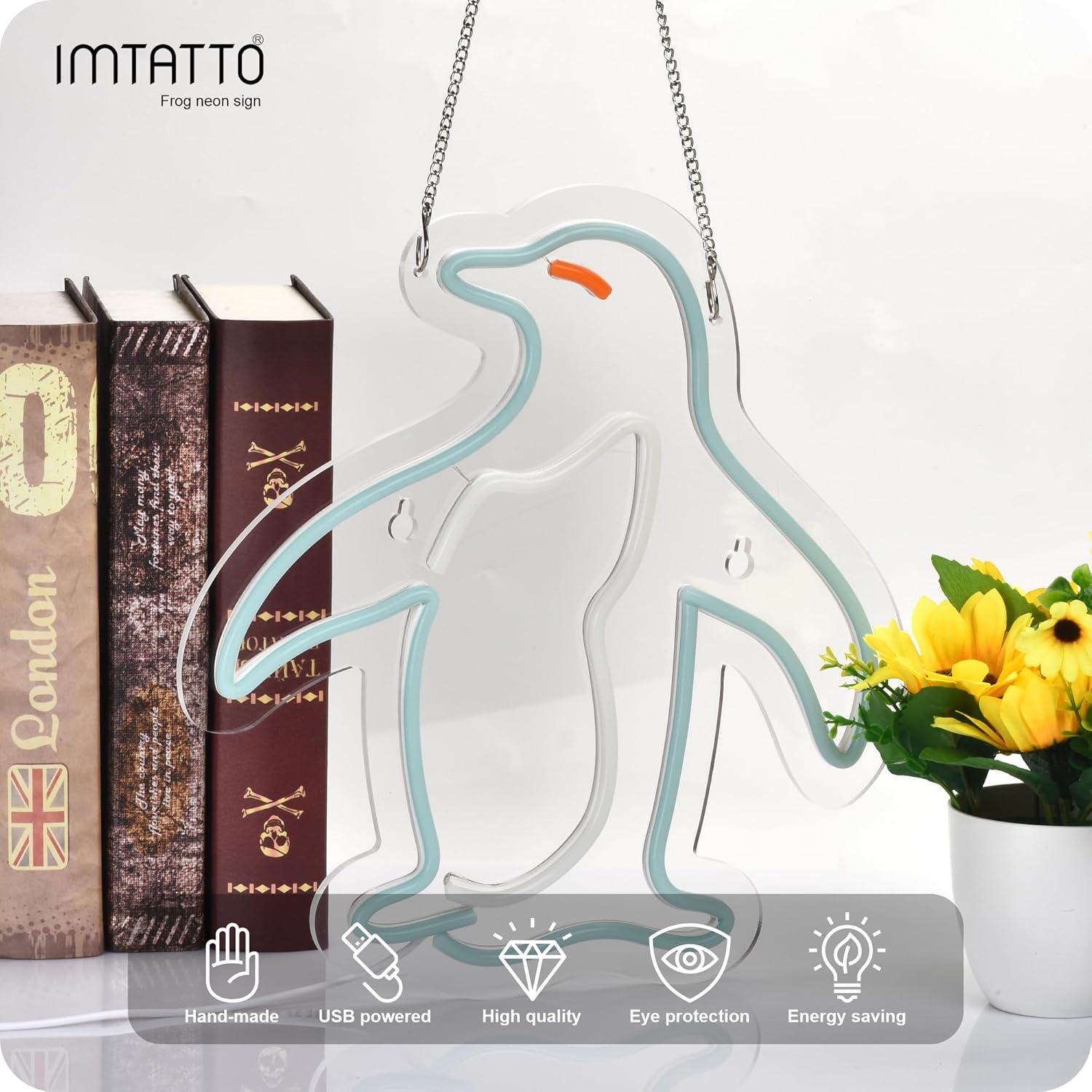 Cartel de neón LED Pingüino IMTATTO 30x32 cm para decoración