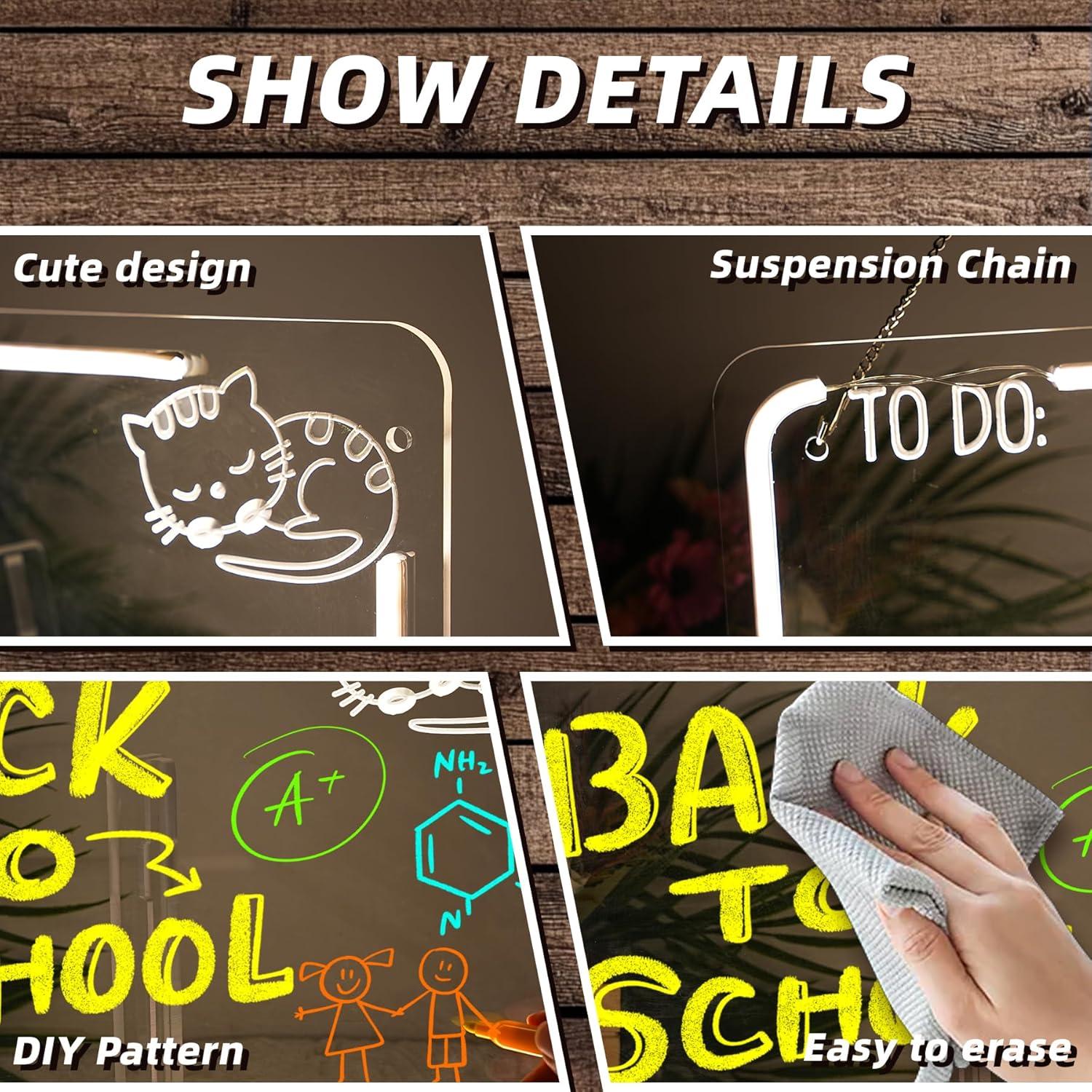 Tablero de Notas LED NOSUN CAT 37.1x24.1 cm con 7 Marcadores