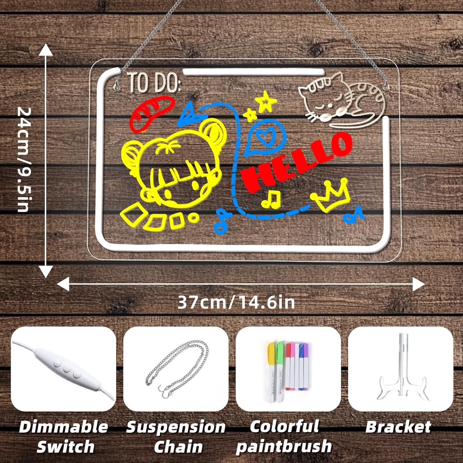 Tablero de Notas LED NOSUN CAT 37.1x24.1 cm con 7 Marcadores