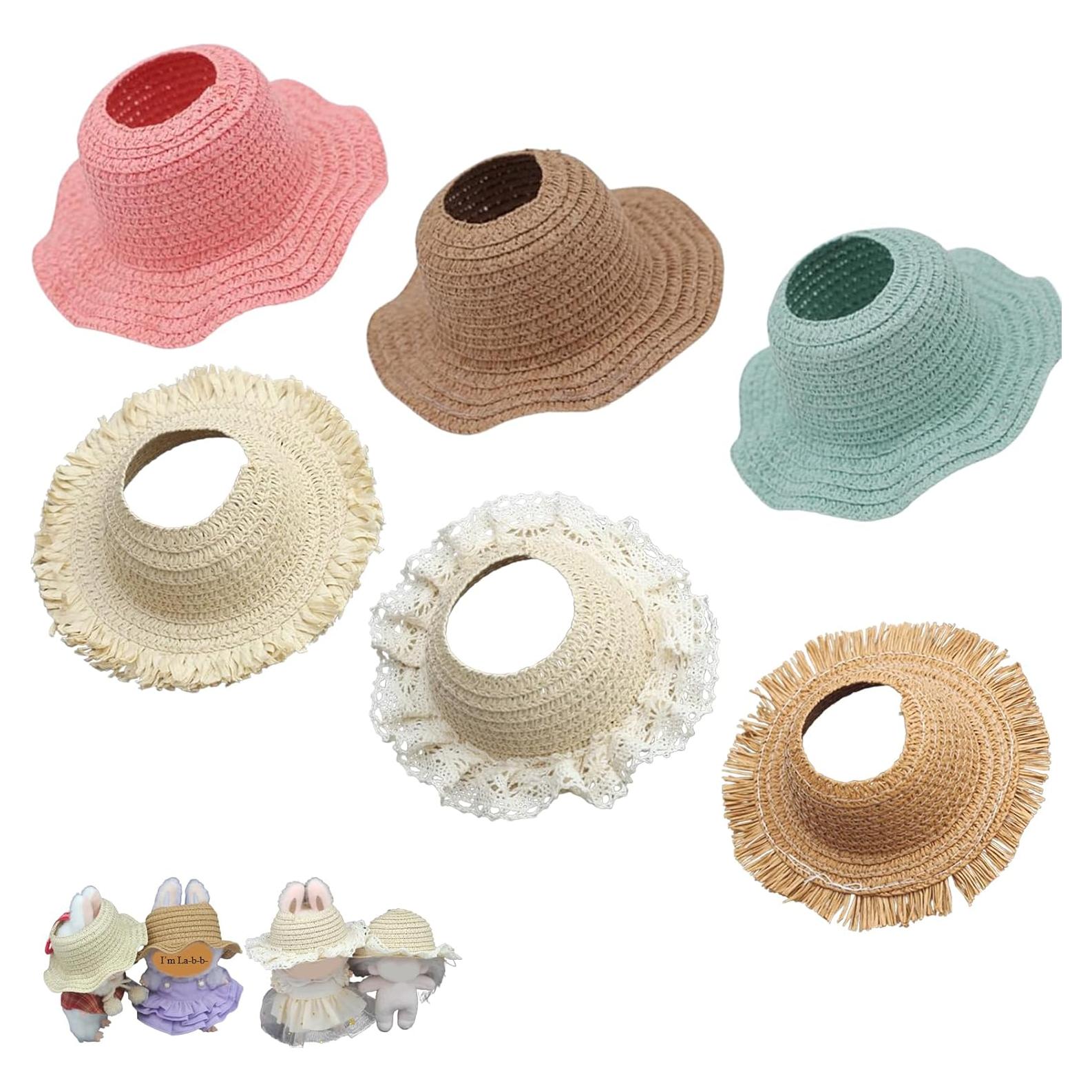 6 Sombreros Mini Ondulados Labubu - Colores Vibrantes 13cm