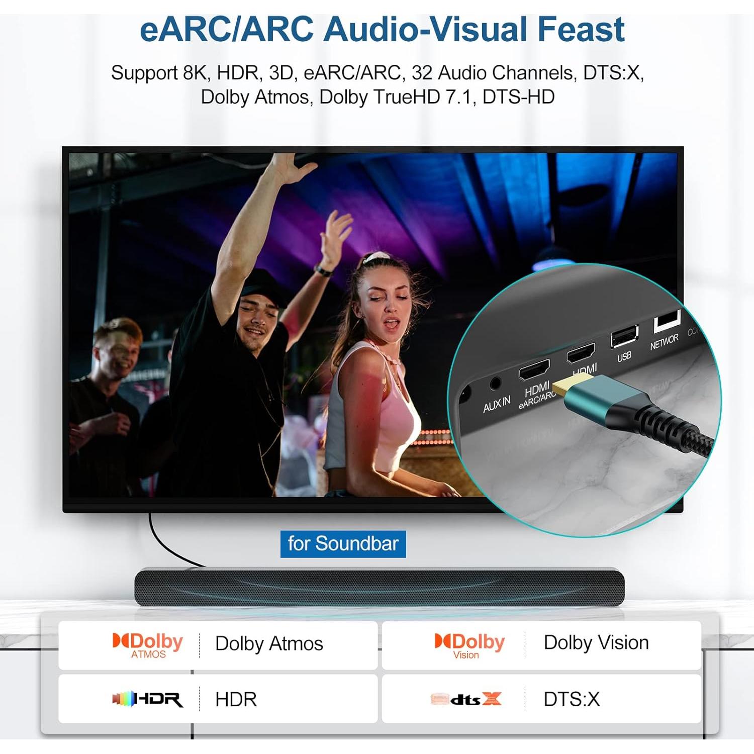 Cable HDMI 2.1 eARC 8K UVOOI 2 Metros 48Gbps Dolby Atmos