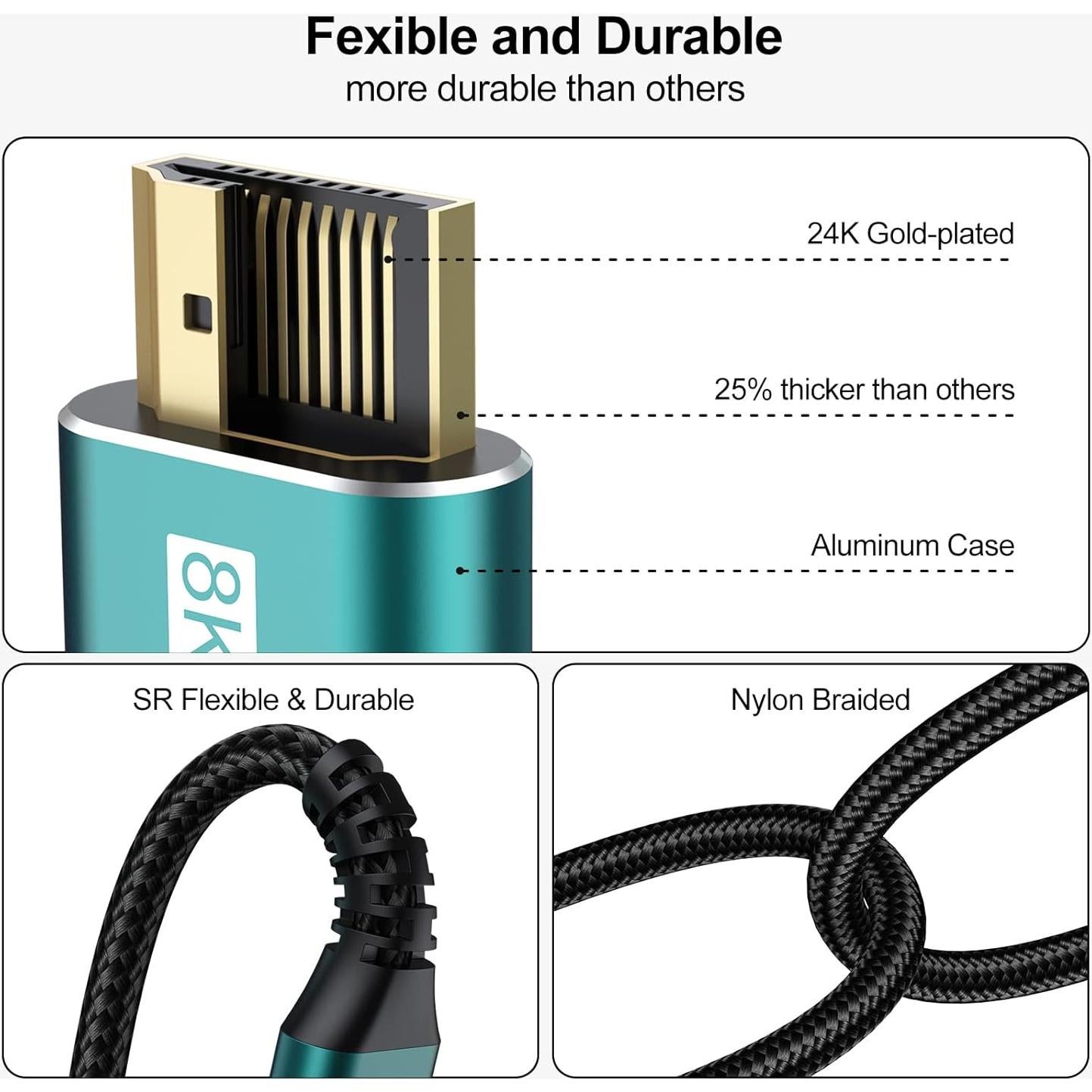 Cable HDMI 2.1 eARC 8K UVOOI 2 Metros 48Gbps Dolby Atmos