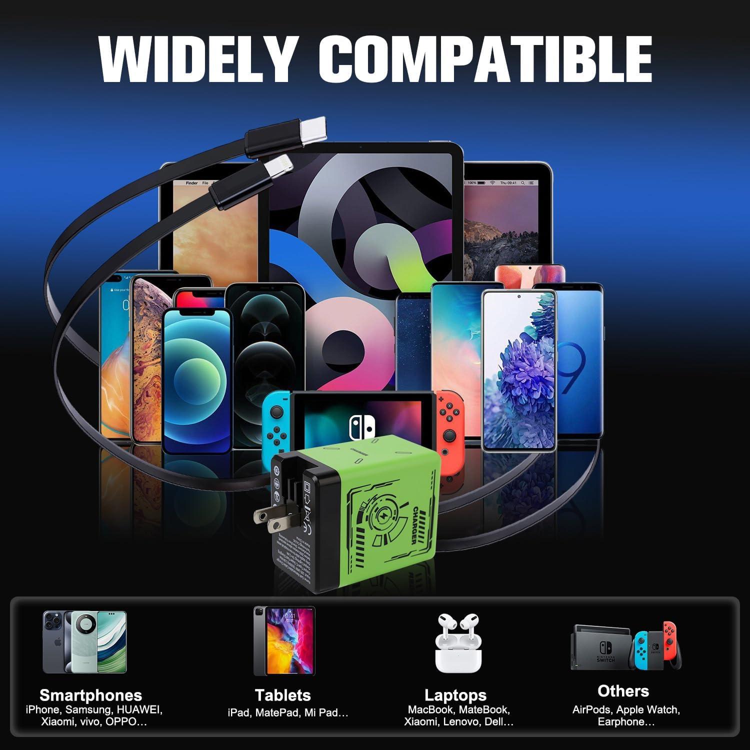 Cargador Rápido 2 en 1 W&O con Cables Retráctiles Negro