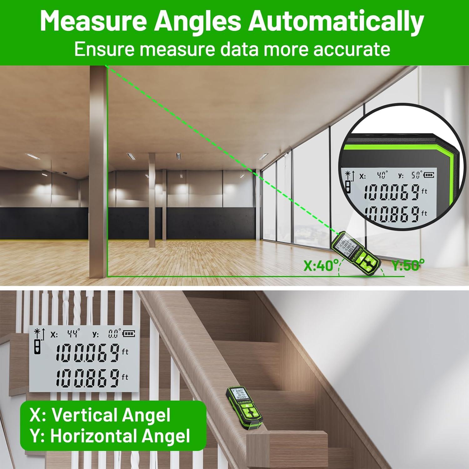 Huepar Medidor Láser Verde 330FT con Sensor de Ángulo
