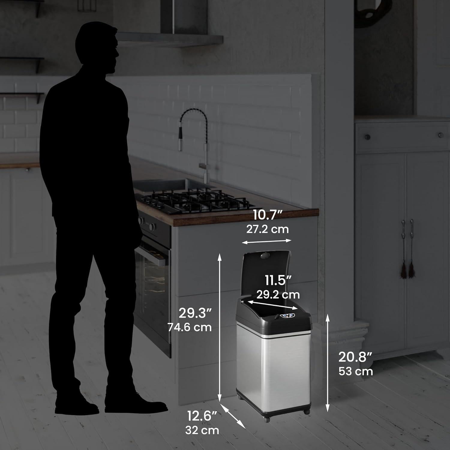 Cubo de Basura Automático iTouchless 30L Acero Inoxidable con Ruedas