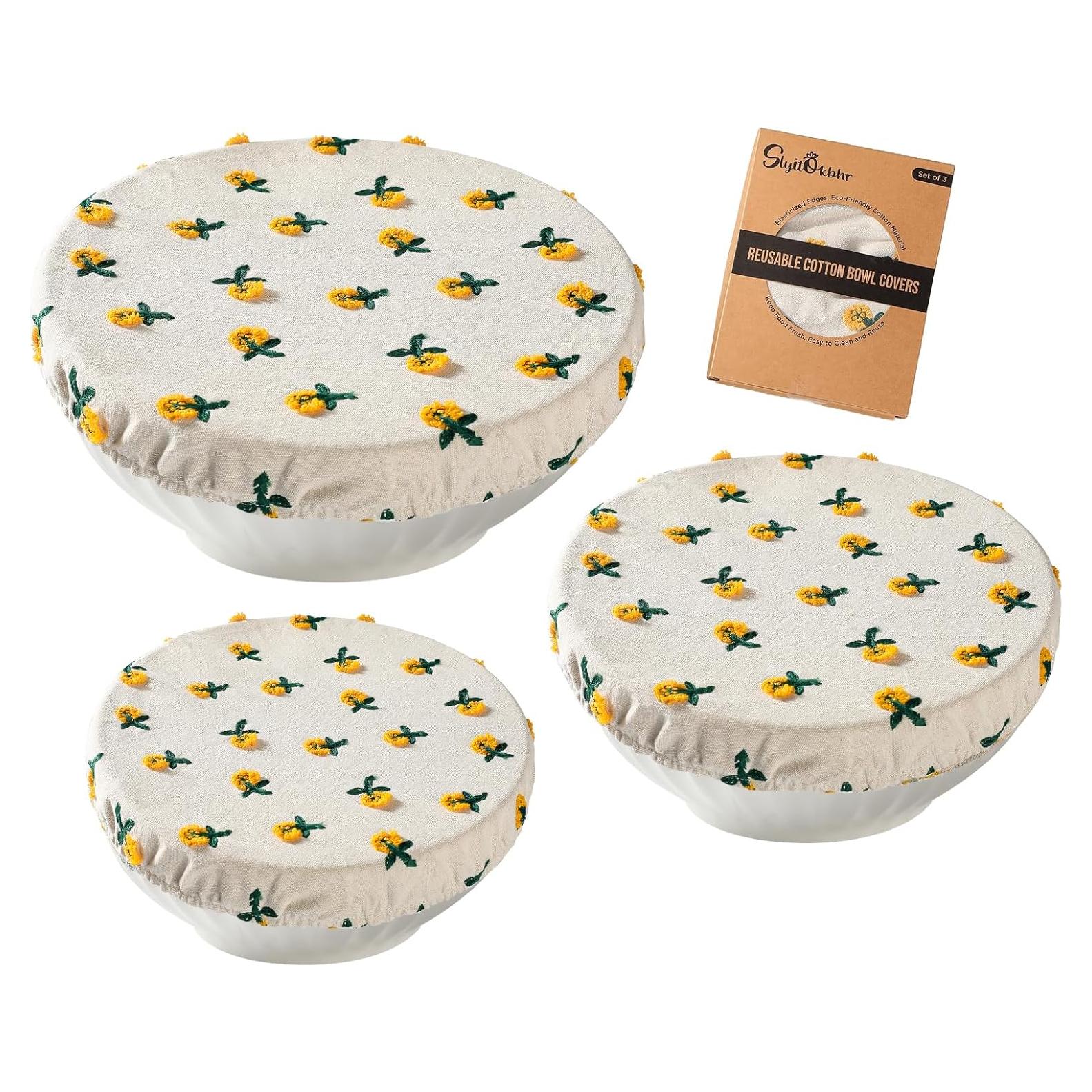 Cubiertas de Tazón Reutilizables Slyitokbhr Lino Bordado 3 Pzas