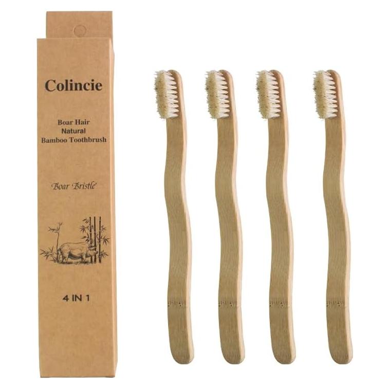 Cepillo de Dientes de Bambú MiQi con Cerda de Jabalí - 4 Piezas