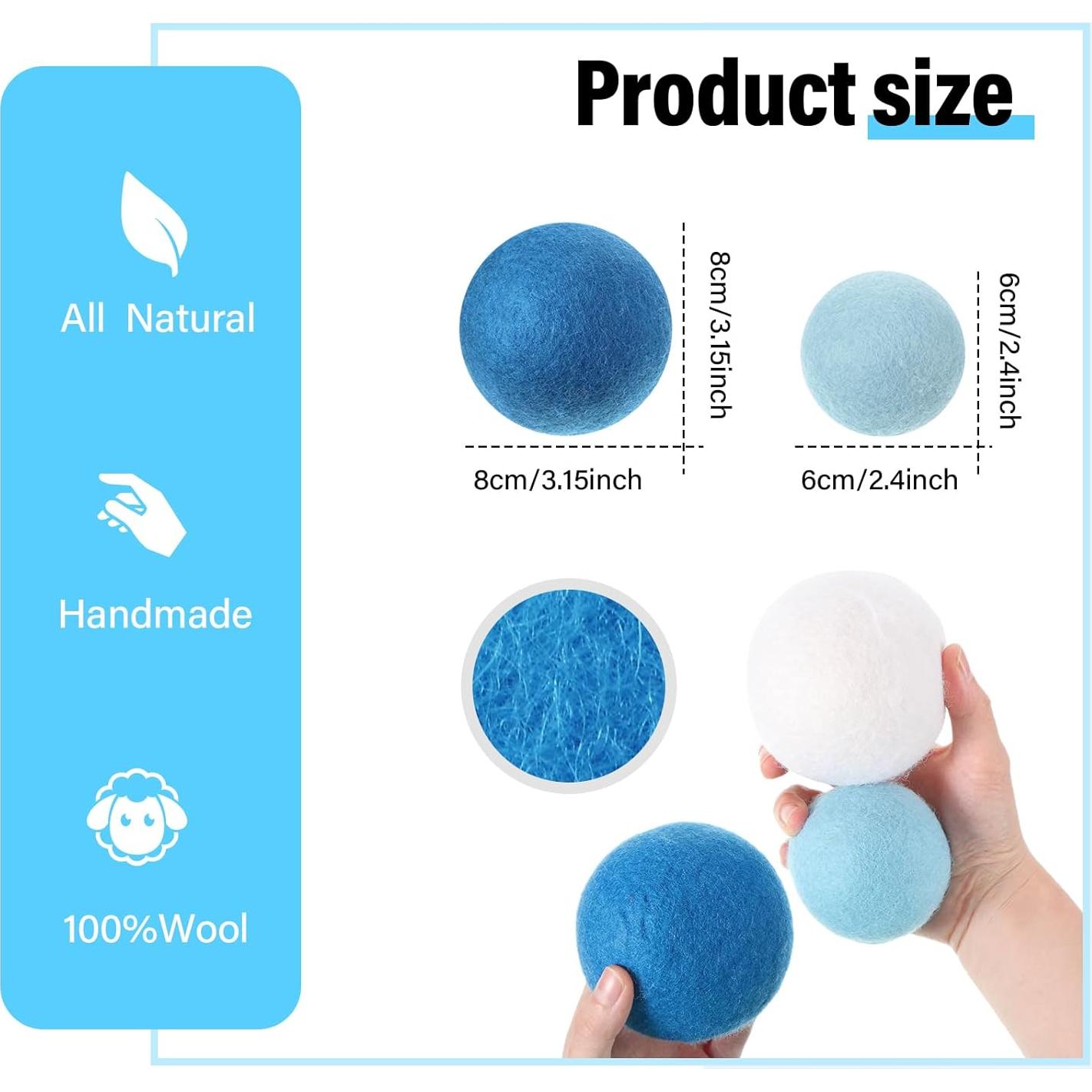 Paquete de 24 bolas de lana reutilizables Vincreem 6 y 8 cm