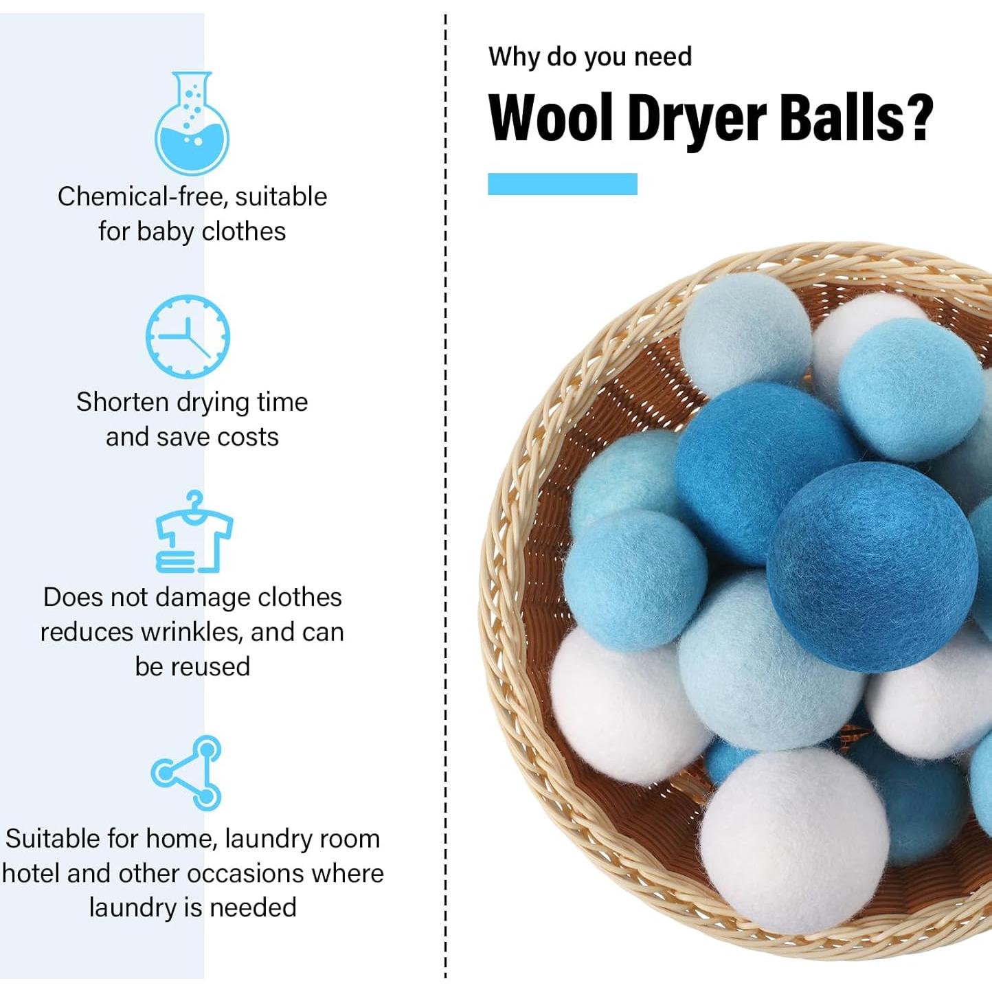 Paquete de 24 bolas de lana reutilizables Vincreem 6 y 8 cm