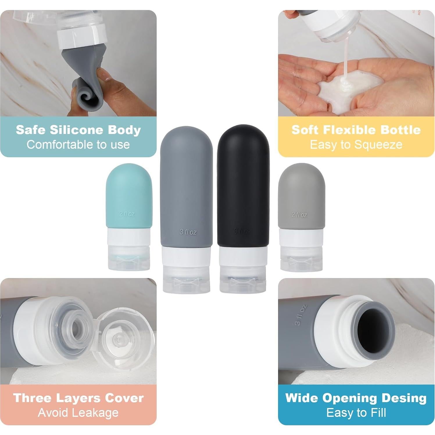 Juego de Botellas de Viaje SARTNP 18 Piezas Silicona 60ml 90ml