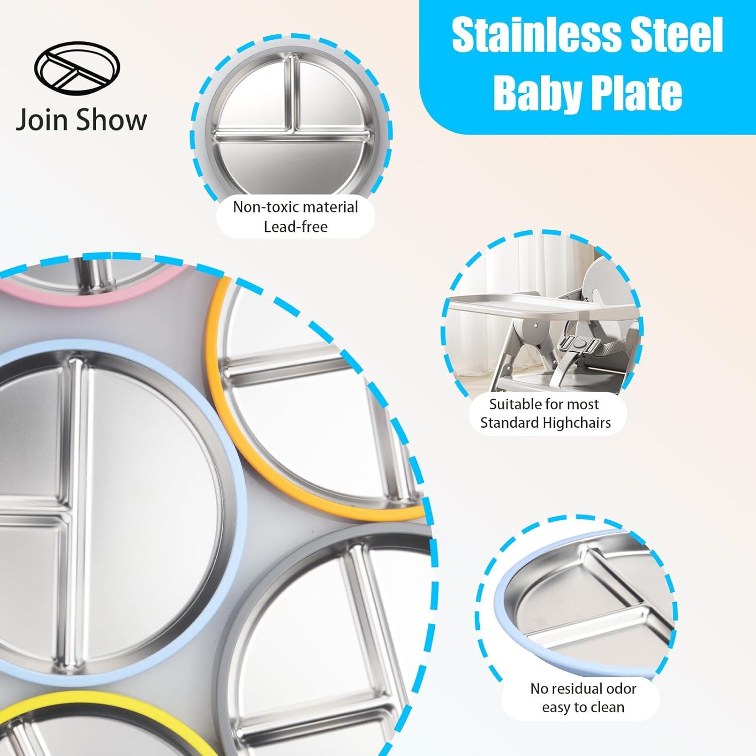 Plato Dividido de Acero Inoxidable Joinshow para Bebés 22.86 cm