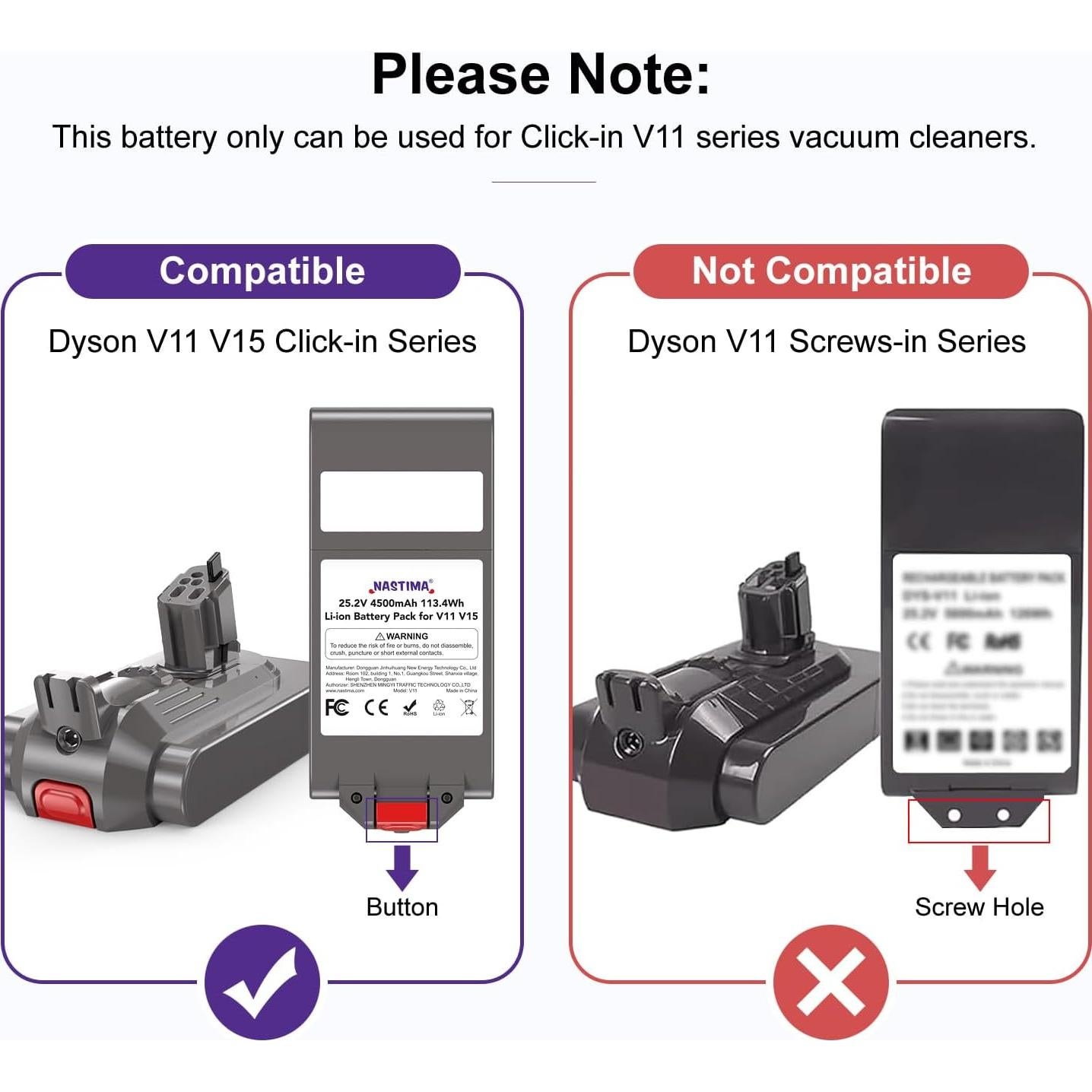 Batería de Reemplazo NASTIMA 25.2V 4500mAh para Dyson V11 Click-in