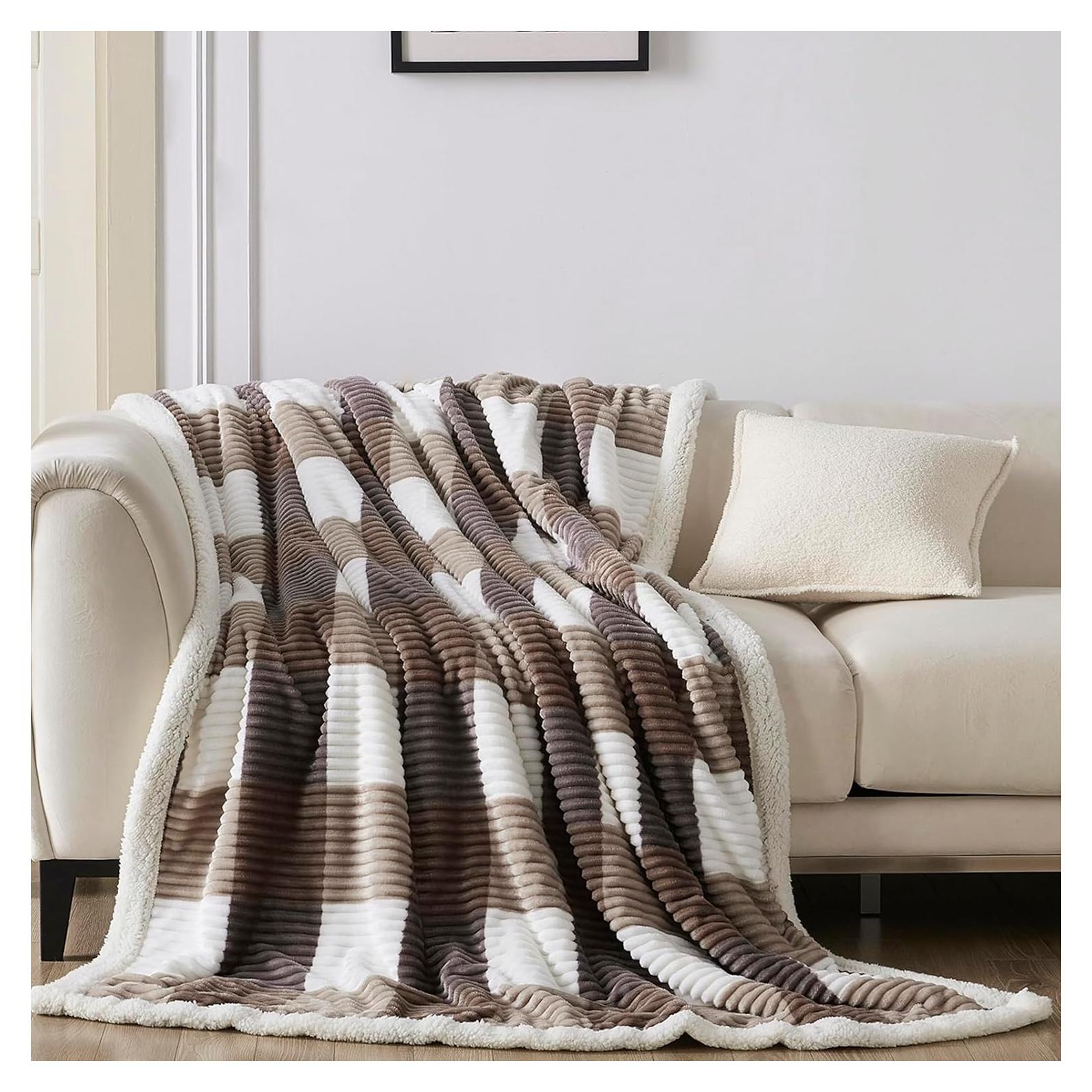 Manta de Sherpa Gracelife Beige 152x203 cm A Cuadros