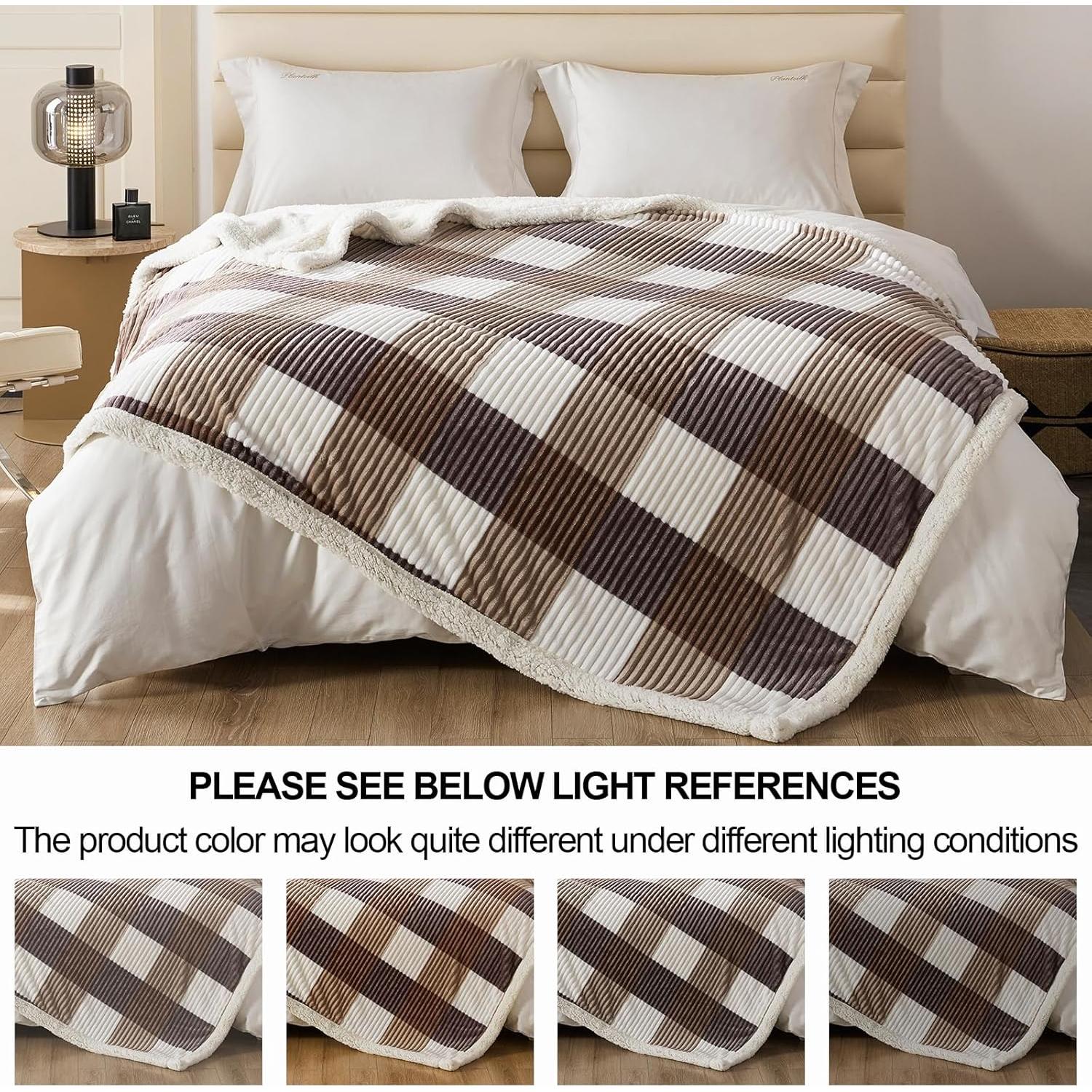 Manta de Sherpa Gracelife Beige 152x203 cm A Cuadros