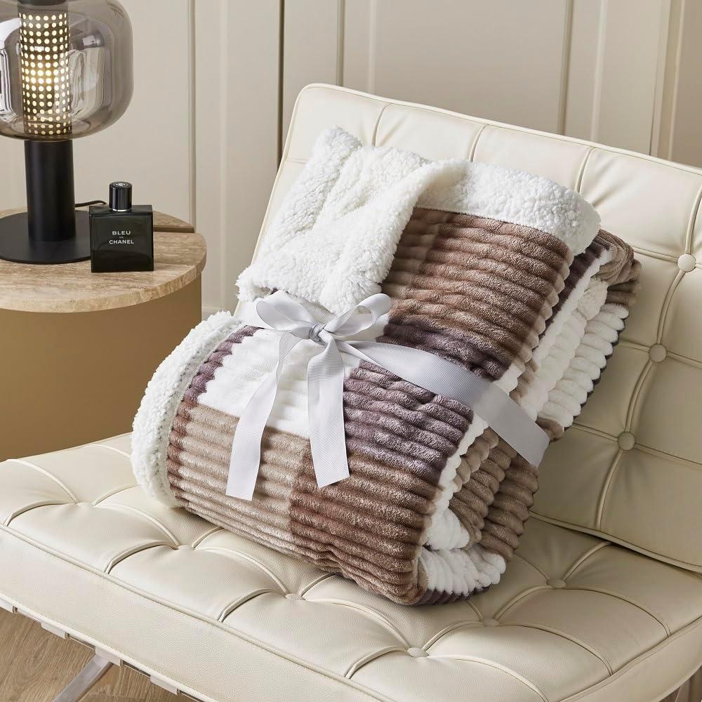 Manta de Sherpa Gracelife Beige 152x203 cm A Cuadros