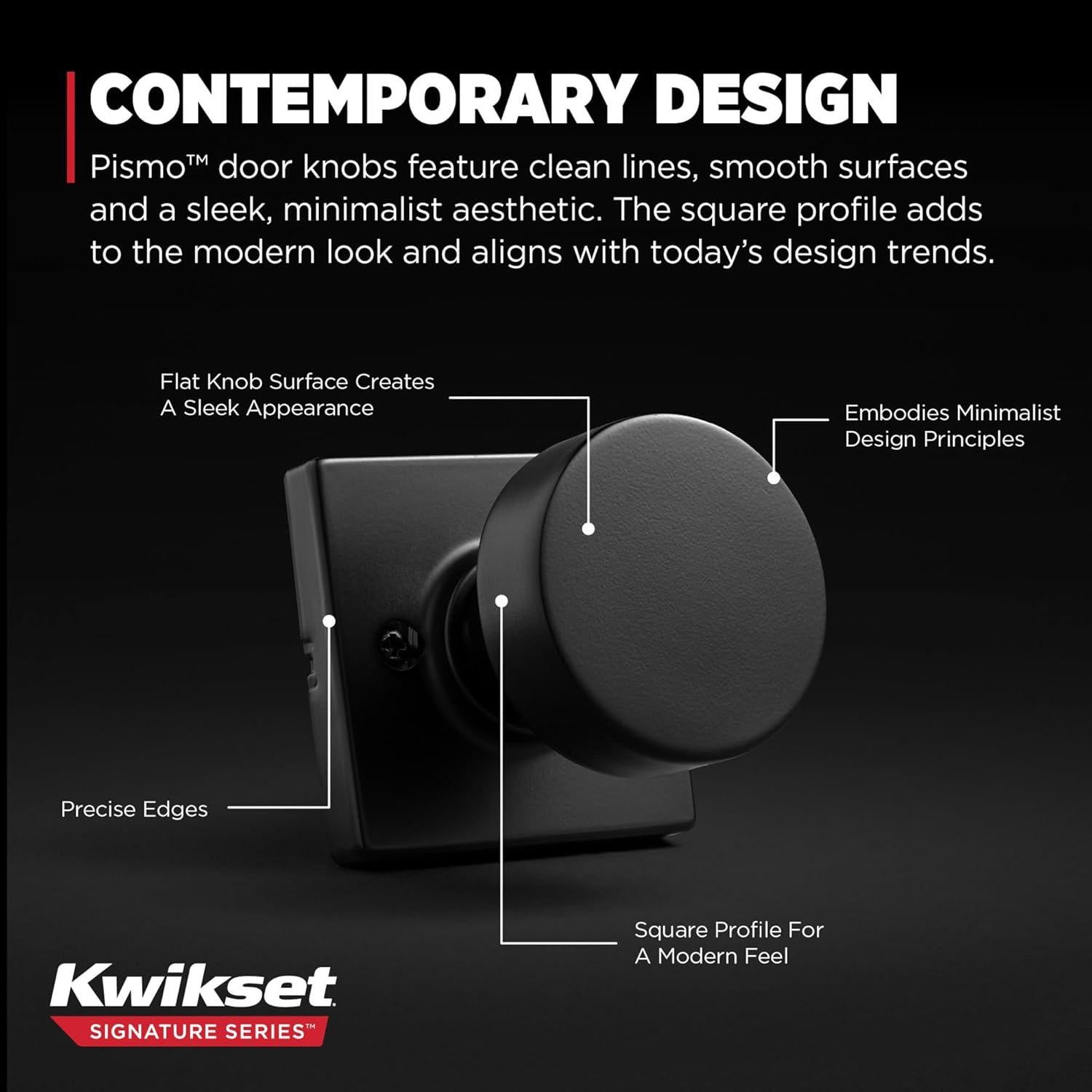 Pomo de Puerta Dummy Kwikset Pismo Negro Mate 6.67 cm