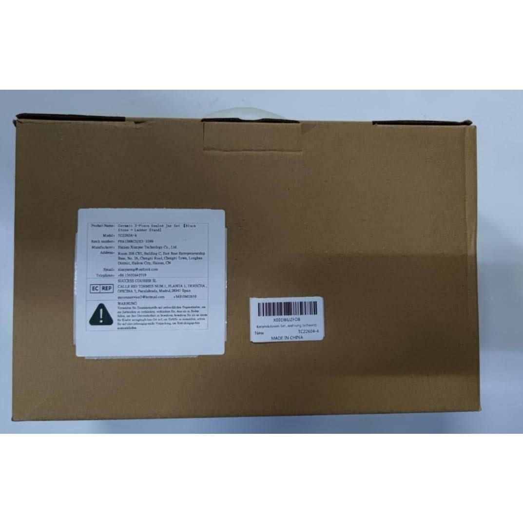 Juego de 3 Tarros de Cerámica con Soporte Dorado - Negro