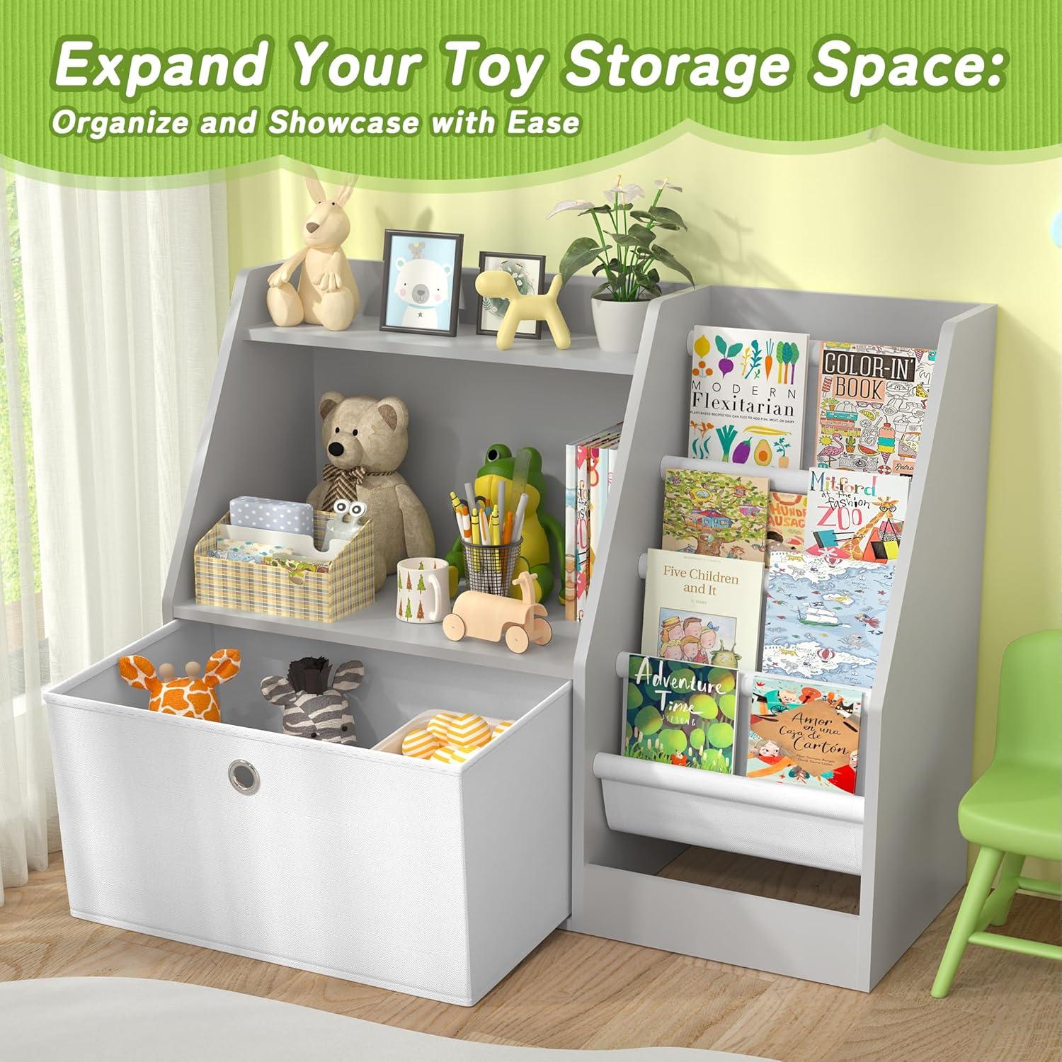 Estantería para Niños TOETOL 2 Niveles 4 Bolsillos Gris