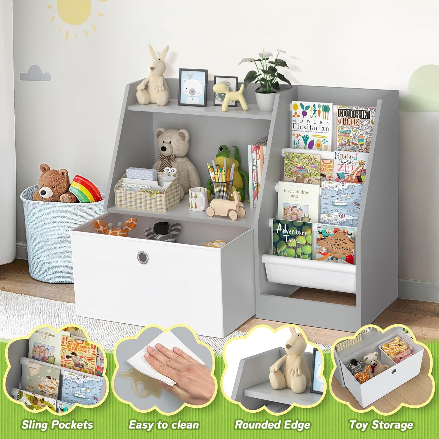 Estantería para Niños TOETOL 2 Niveles 4 Bolsillos Gris