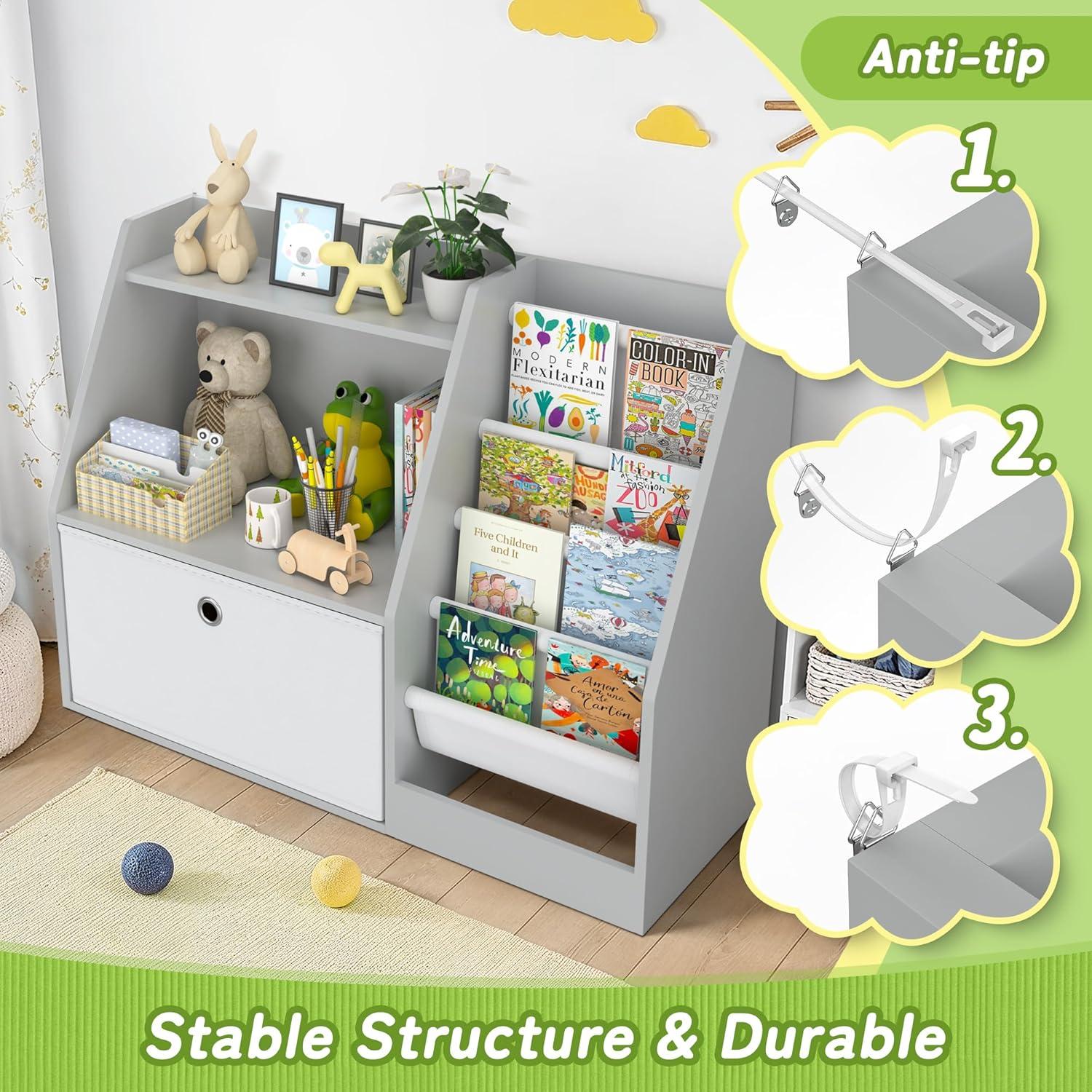 Estantería para Niños TOETOL 2 Niveles 4 Bolsillos Gris