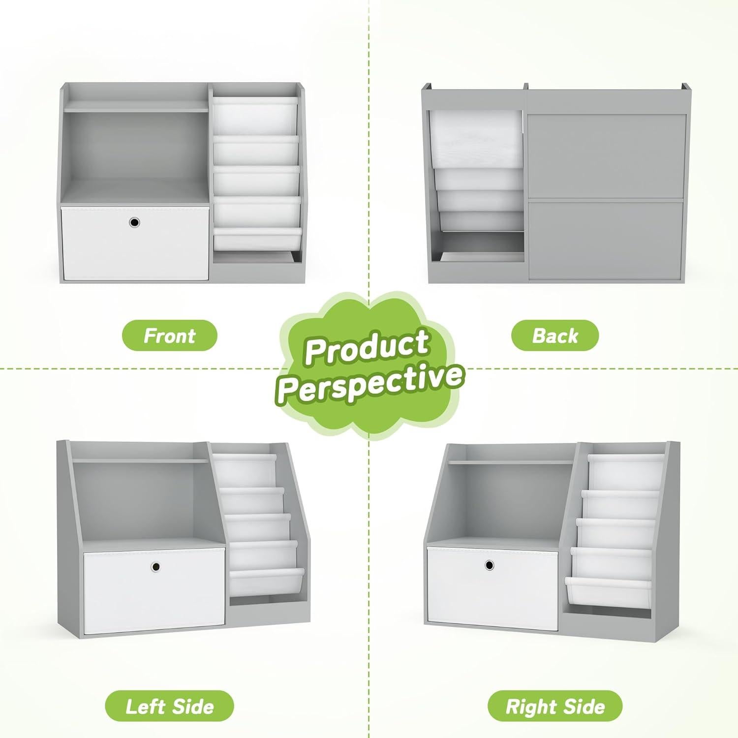 Estantería para Niños TOETOL 2 Niveles 4 Bolsillos Gris