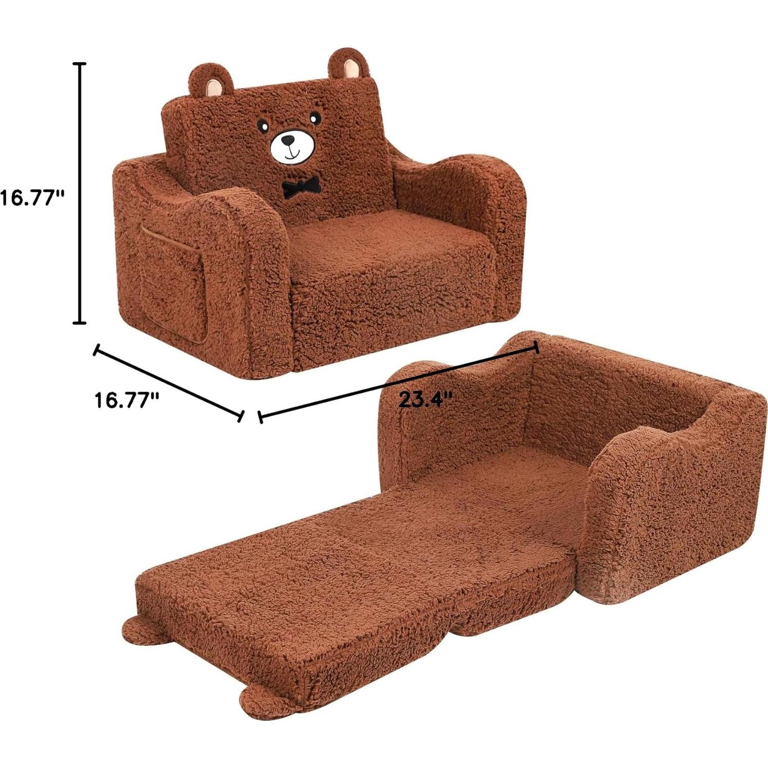 Sofá Infantil 2-en-1 MOMCAYWEX Oso de Peluche Marrón