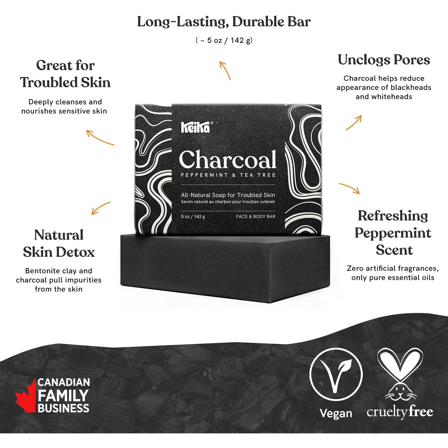 Barra de Jabón de Carbón Keika 142 g para Piel Grasa y Eczema