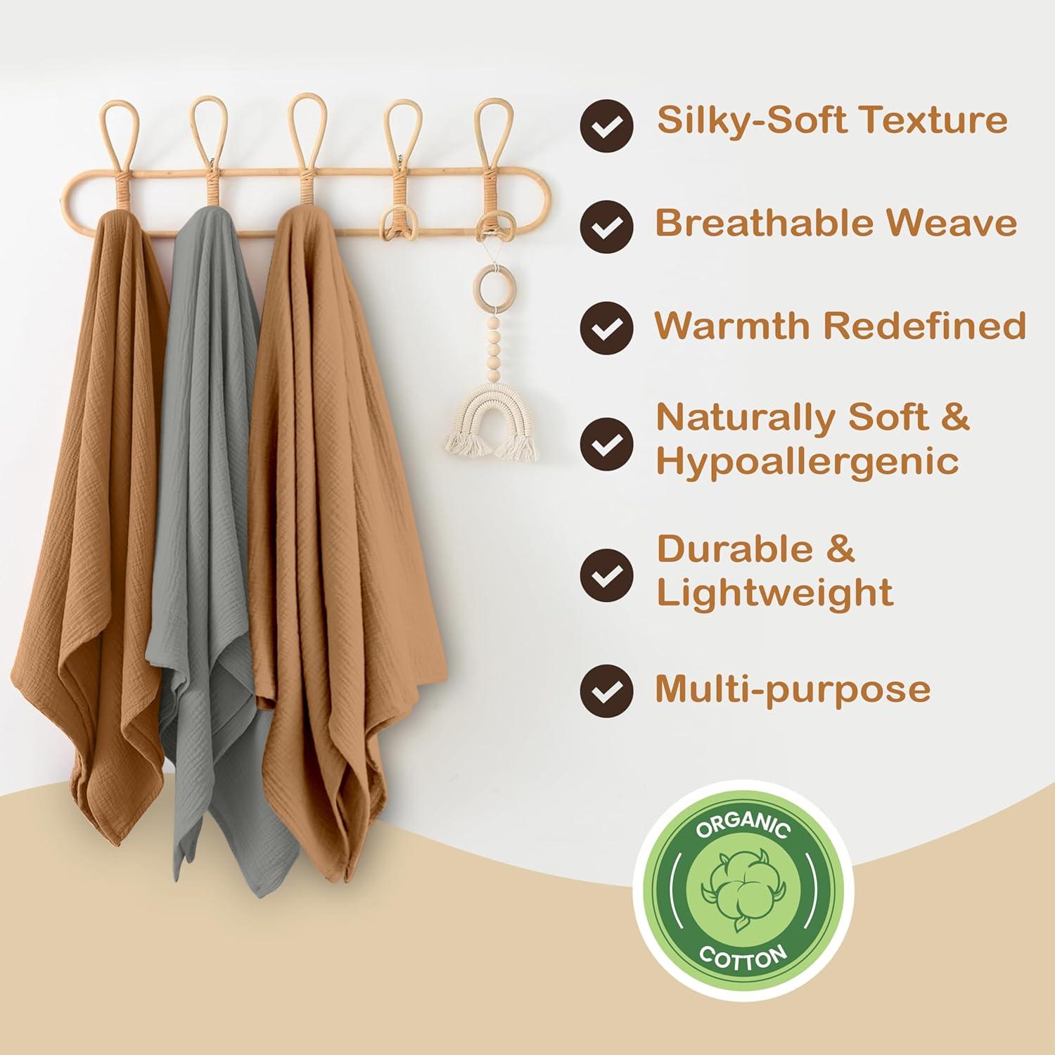 Manta de Muselina Algodón Orgánico Infancie 119x119 cm Oro/Salmón