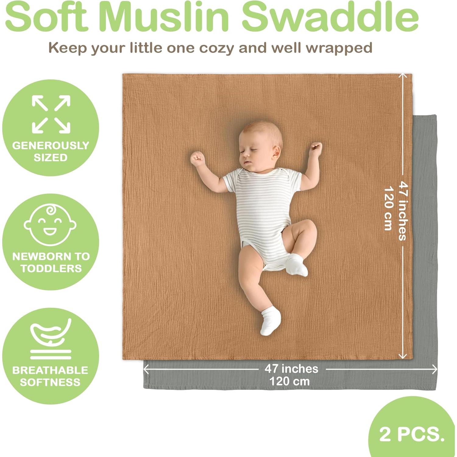 Manta de Muselina Algodón Orgánico Infancie 119x119 cm Oro/Salmón