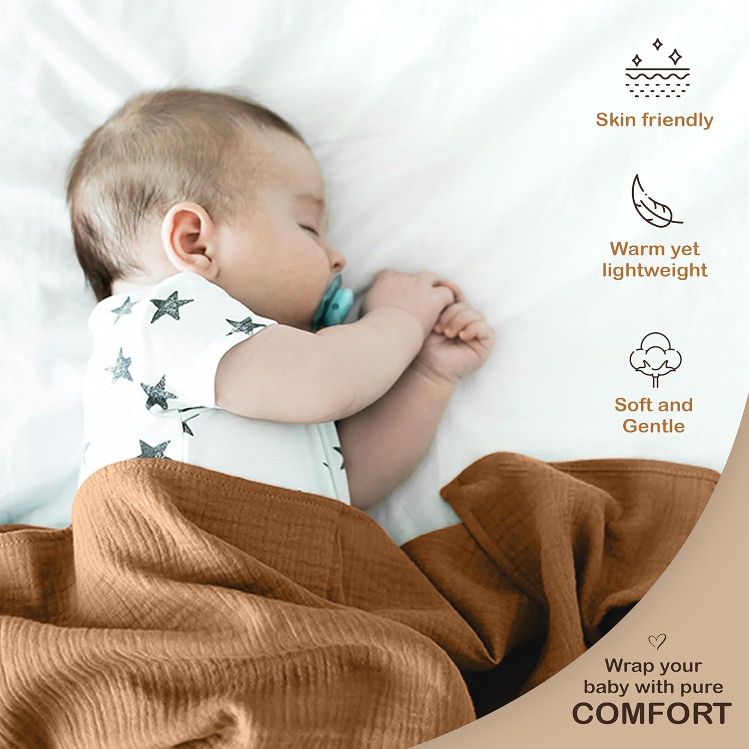 Manta de Muselina Algodón Orgánico Infancie 119x119 cm Oro/Salmón