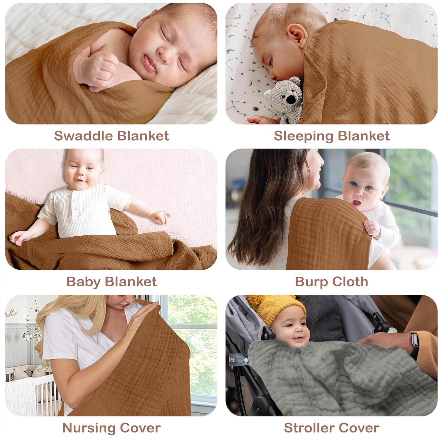 Manta de Muselina Algodón Orgánico Infancie 119x119 cm Oro/Salmón