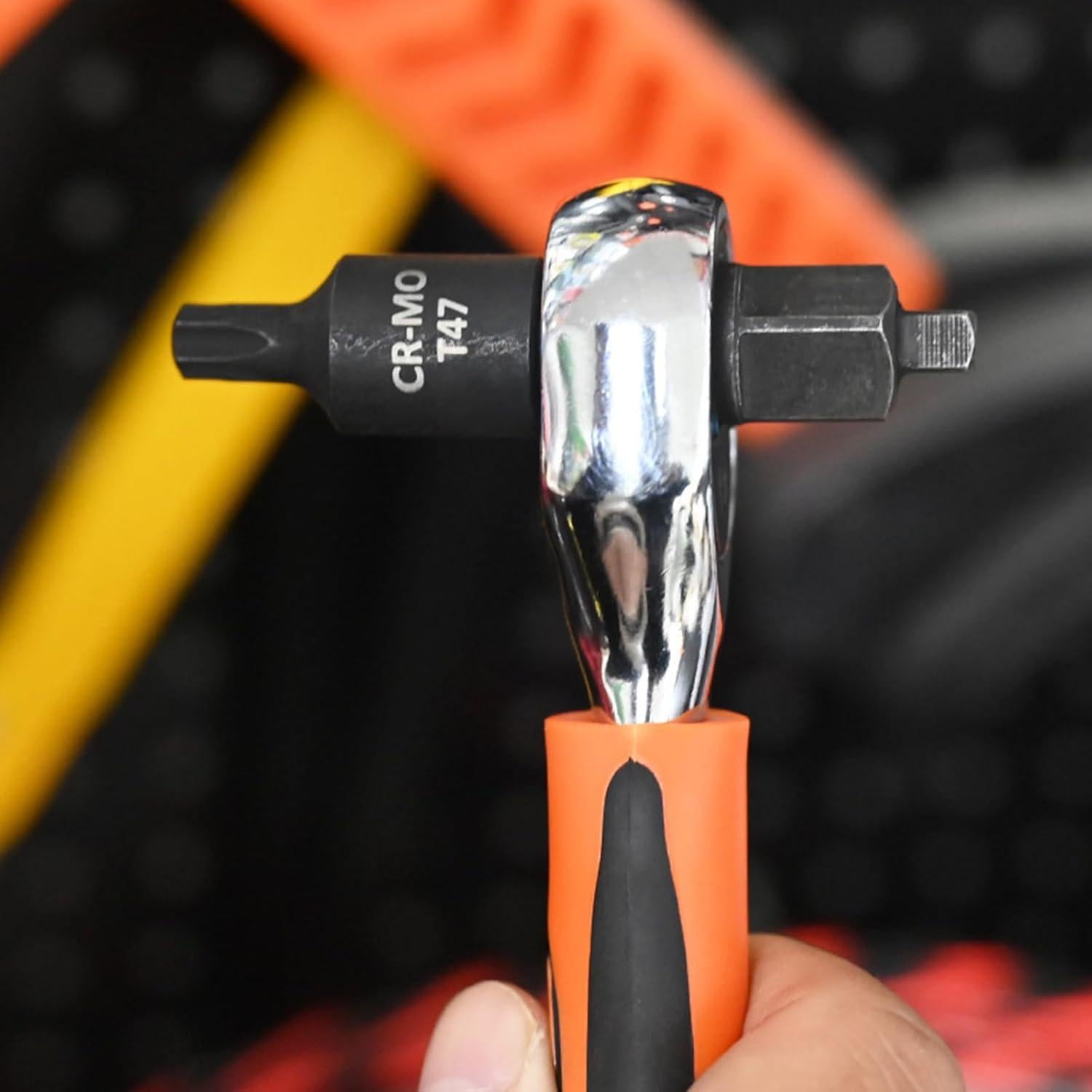 Llave de Carraca Muloo Doble Cabeza 72 Dientes Amarillo