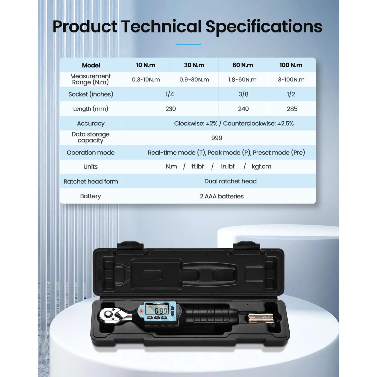 Llave de Torque Digital GOYOJO 1/4" 1-10Nm Alta Precisión