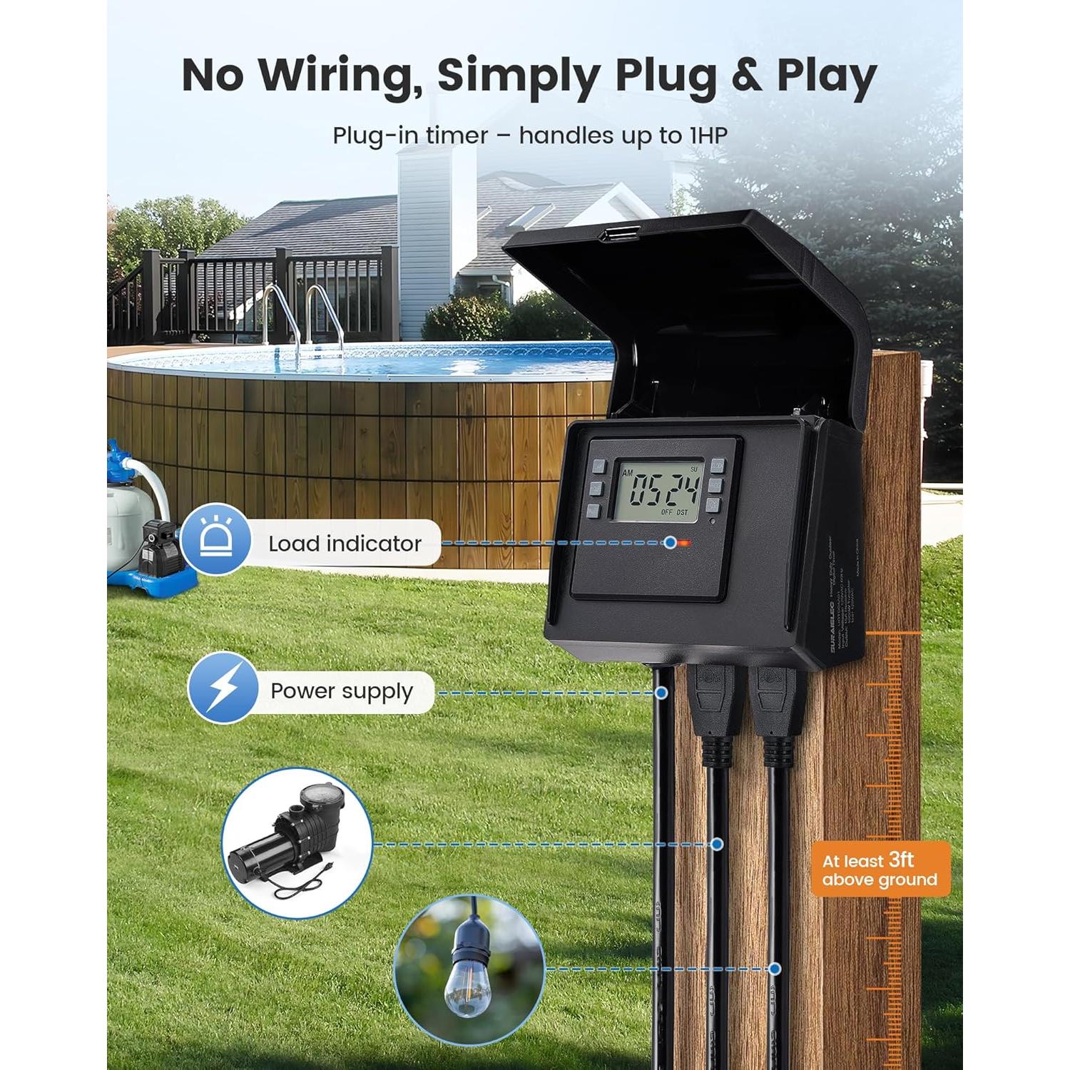 Temporizador Digital SURAIELEC para Piscinas 15A 125V