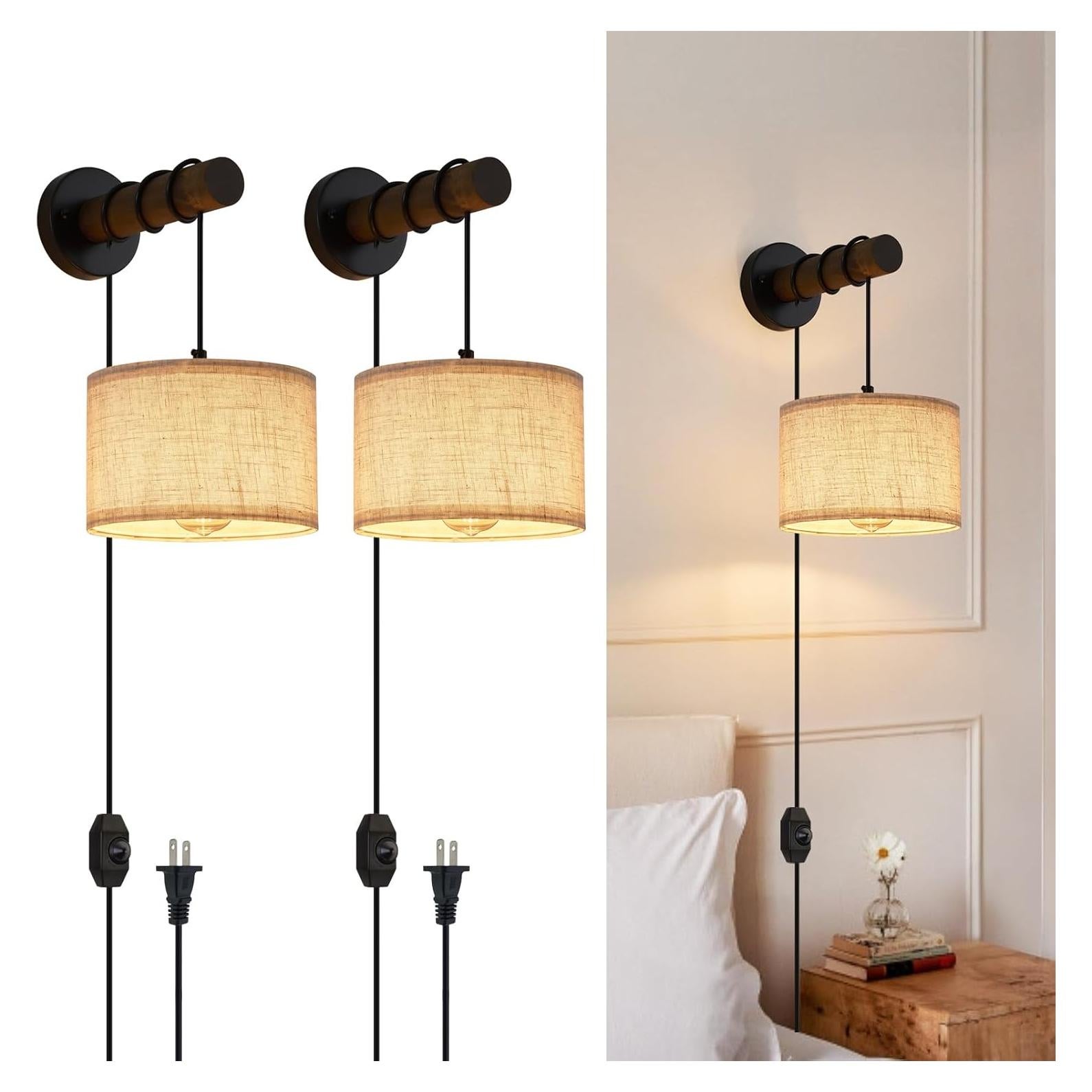 Juego de 2 apliques de pared regulables con enchufe beige