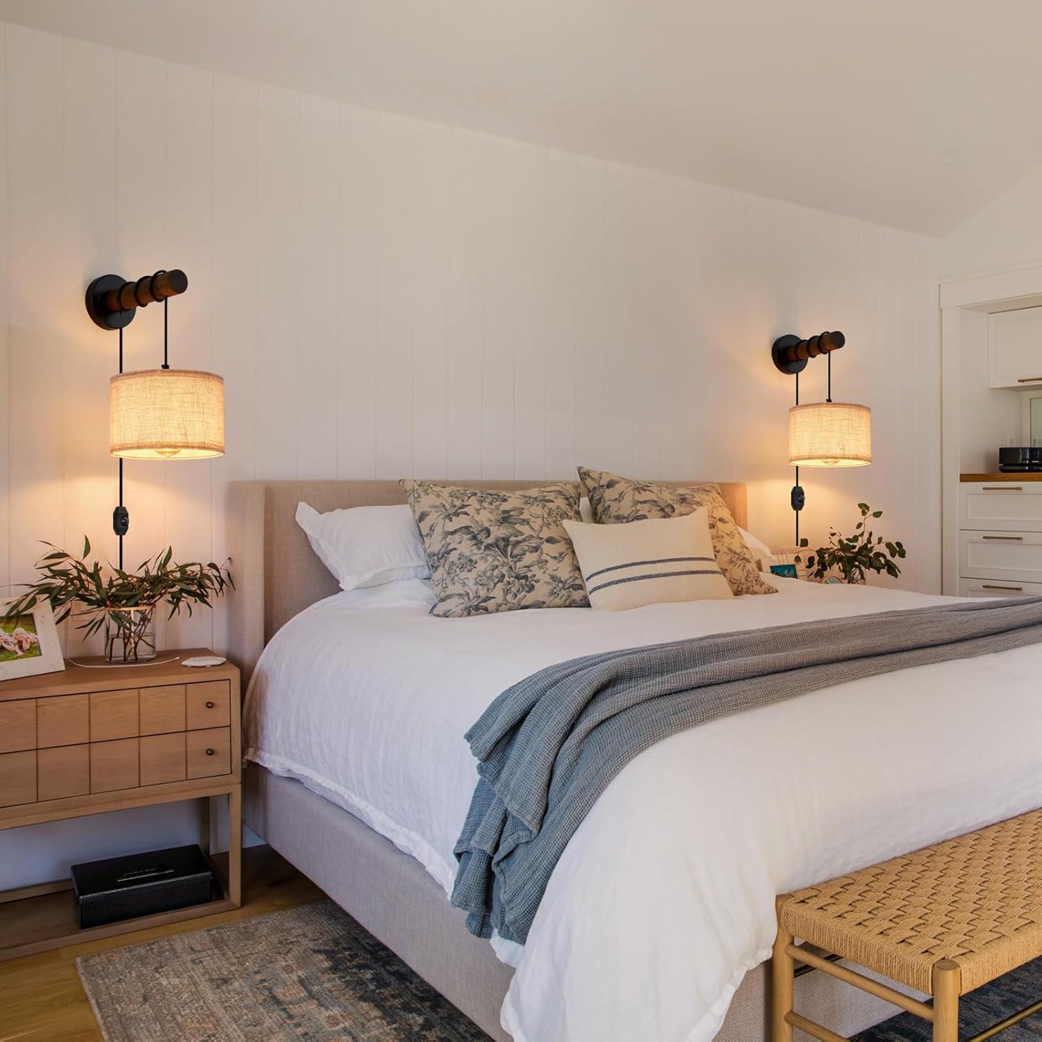 Juego de 2 apliques de pared regulables con enchufe beige