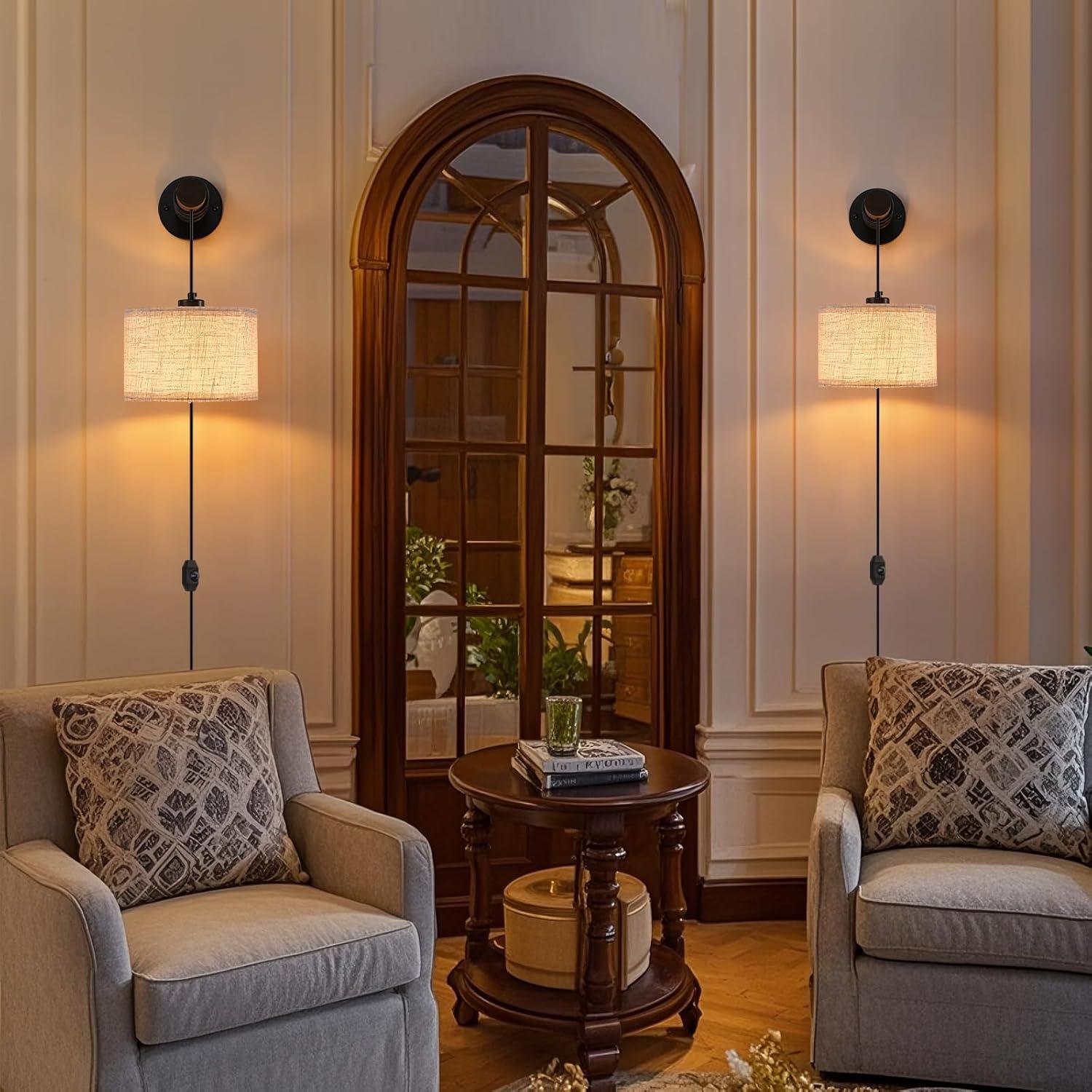 Juego de 2 apliques de pared regulables con enchufe beige