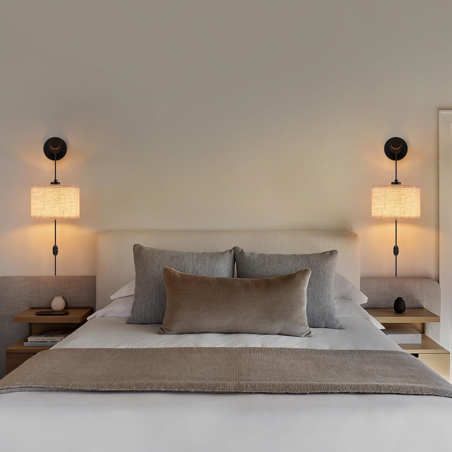 Juego de 2 apliques de pared regulables con enchufe beige