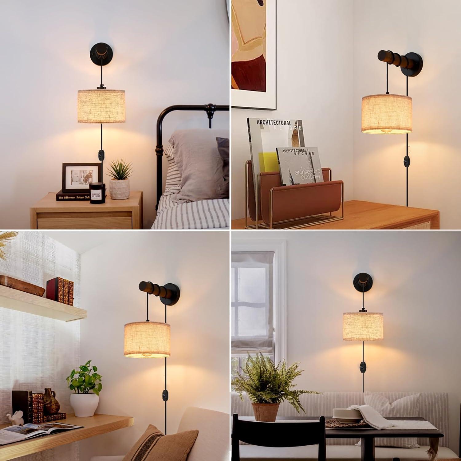 Juego de 2 apliques de pared regulables con enchufe beige