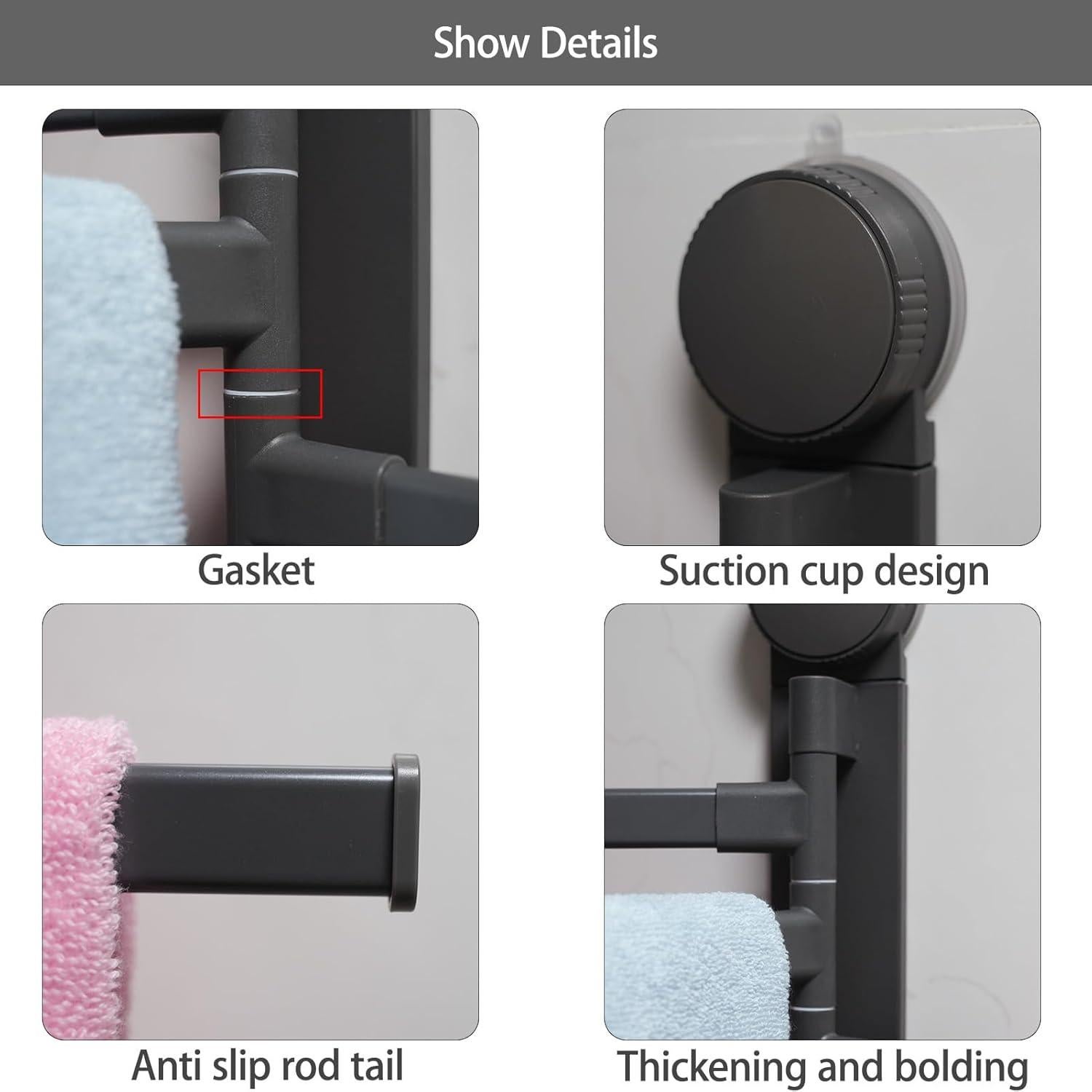 Soporte para Toallas con Ventosa FCWVP - Plegable Gris