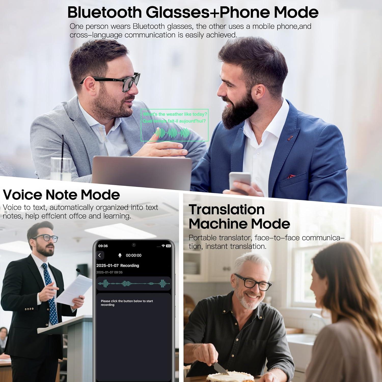 Gafas Inteligentes de Traducción AI Hellibito - Bluetooth 6.0 UV400