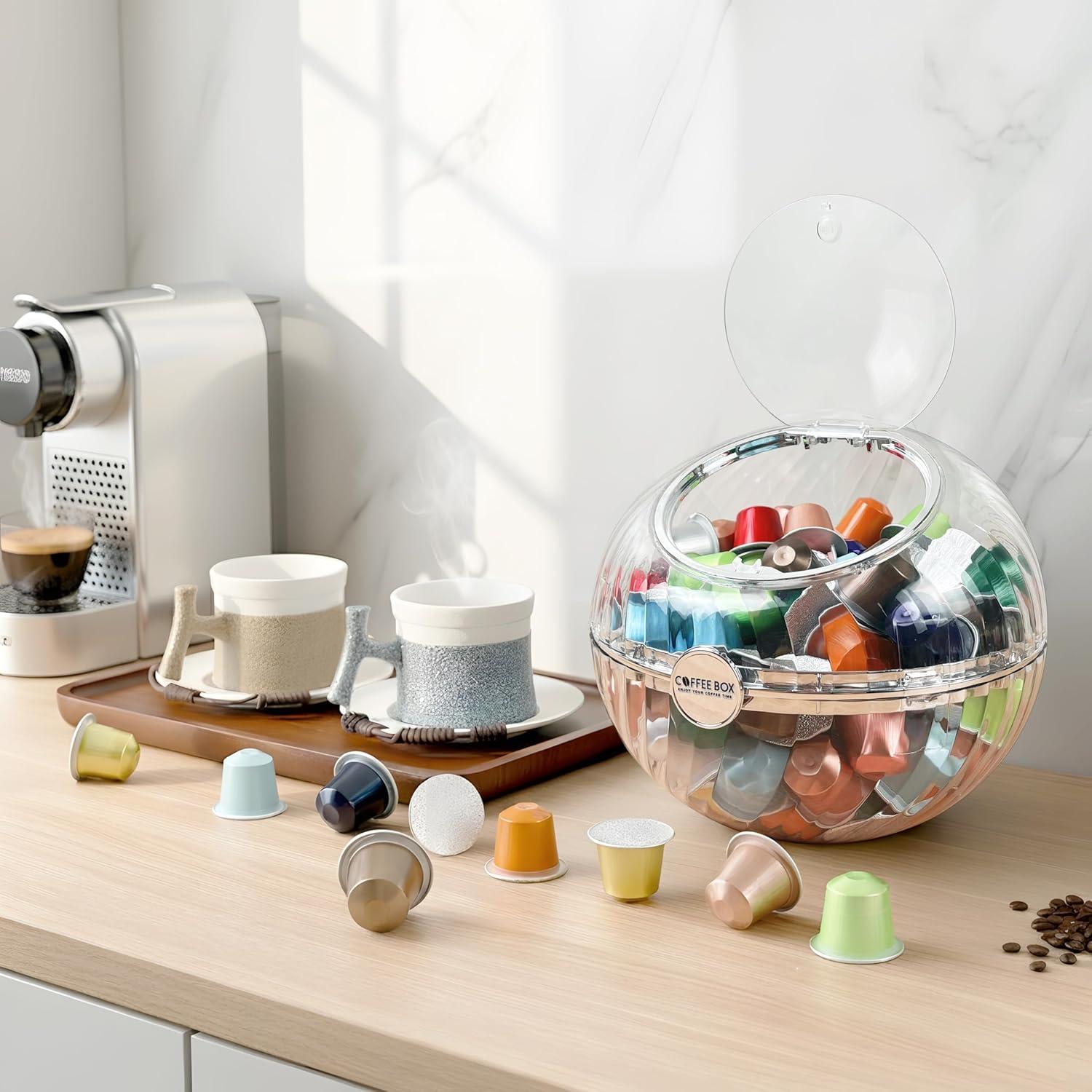 Large Capacity K Cup Holder Organizer with Lid - Clear Coffee Pod Storage for Kitchen Counter and Office Desktop, Coffee Bar Accessories ＆Decor