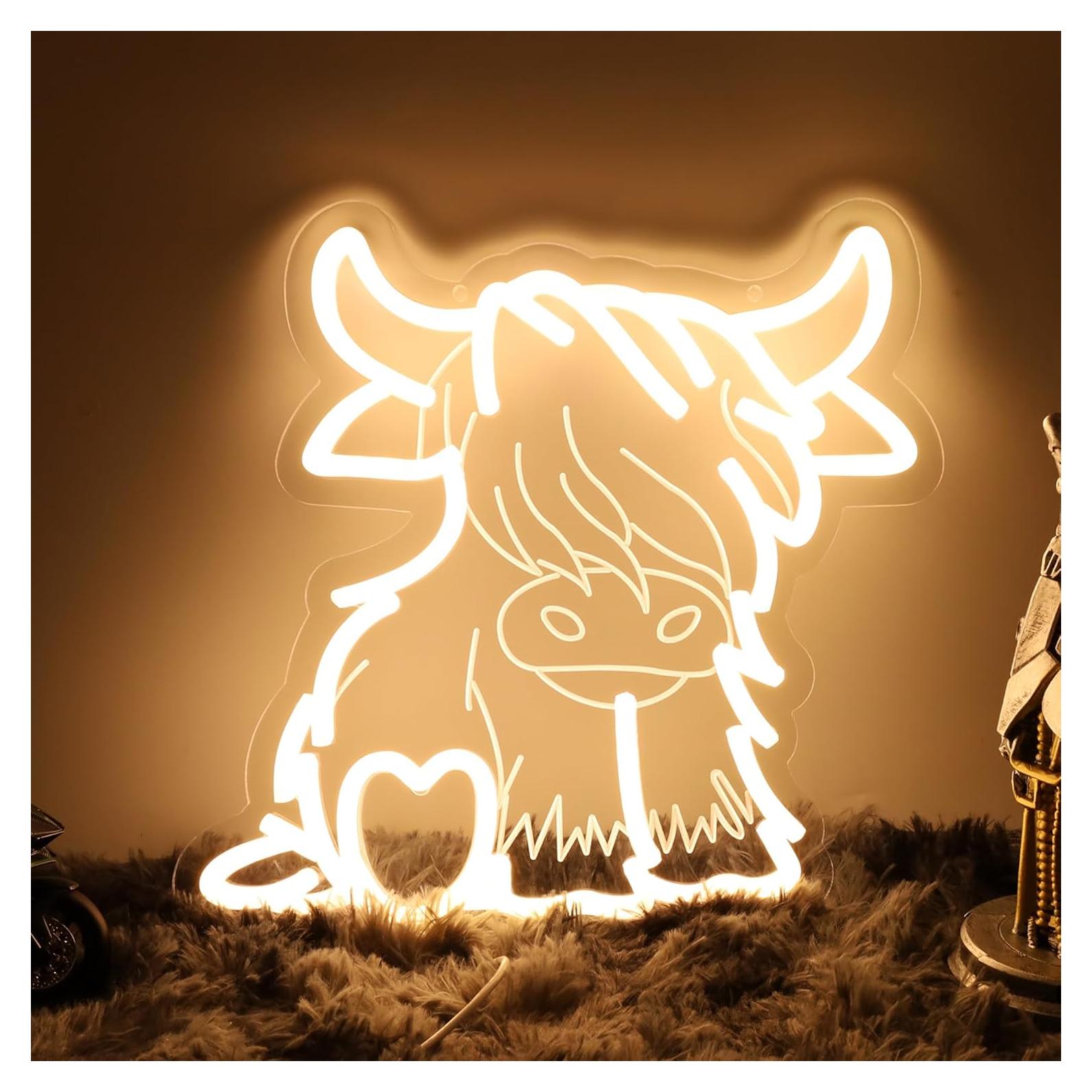 Letrero de Neón Vaca de las Tierras Altas LAXUEDEER 31.5x30.5cm