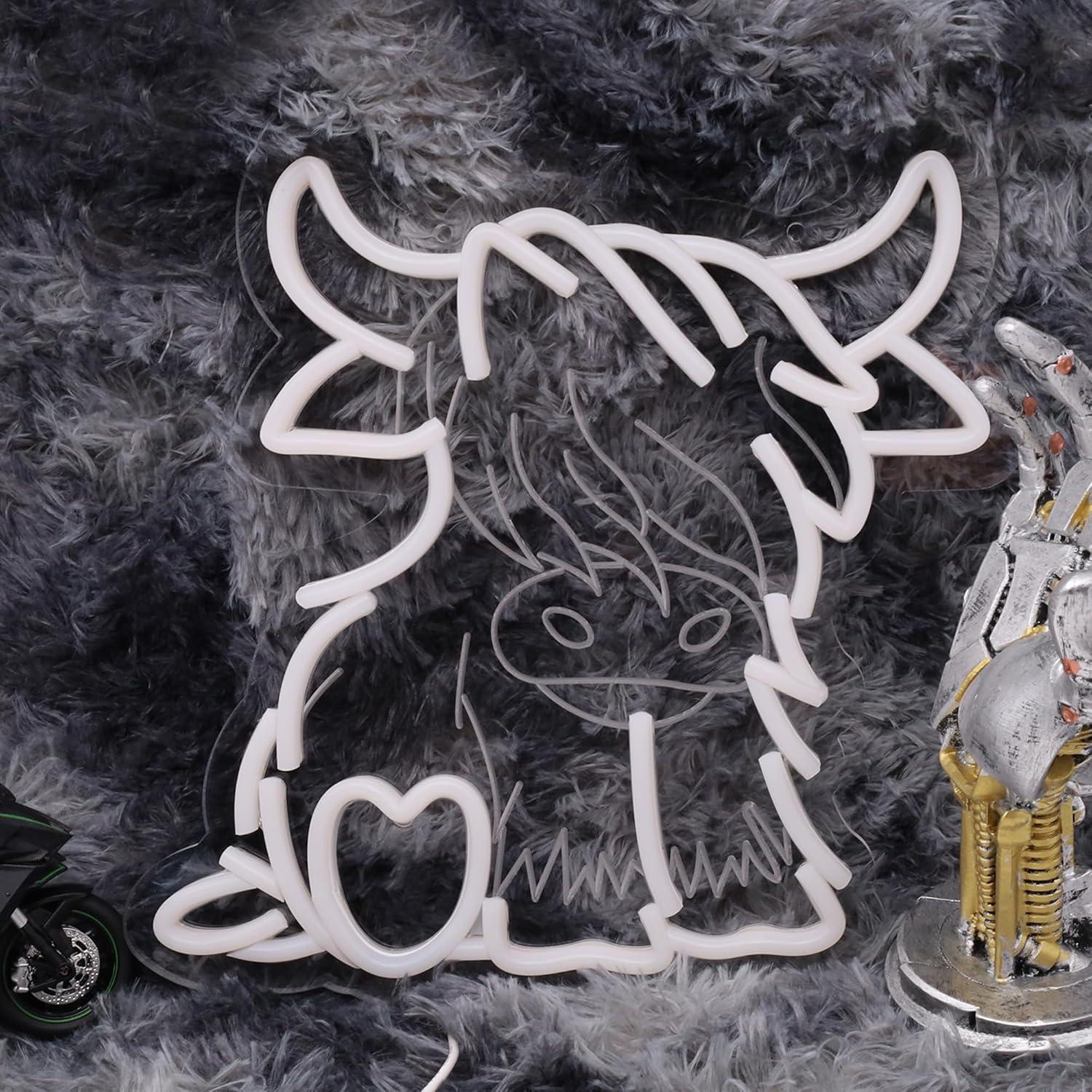 Letrero de Neón Vaca de las Tierras Altas LAXUEDEER 31.5x30.5cm