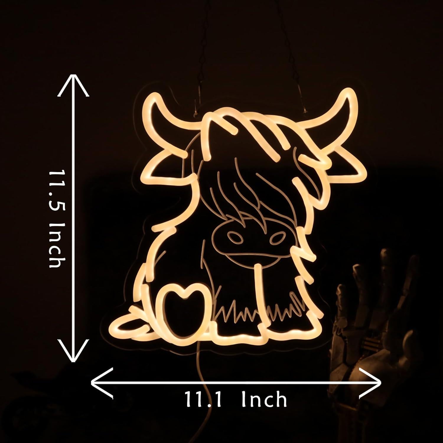 Letrero de Neón Vaca de las Tierras Altas LAXUEDEER 31.5x30.5cm