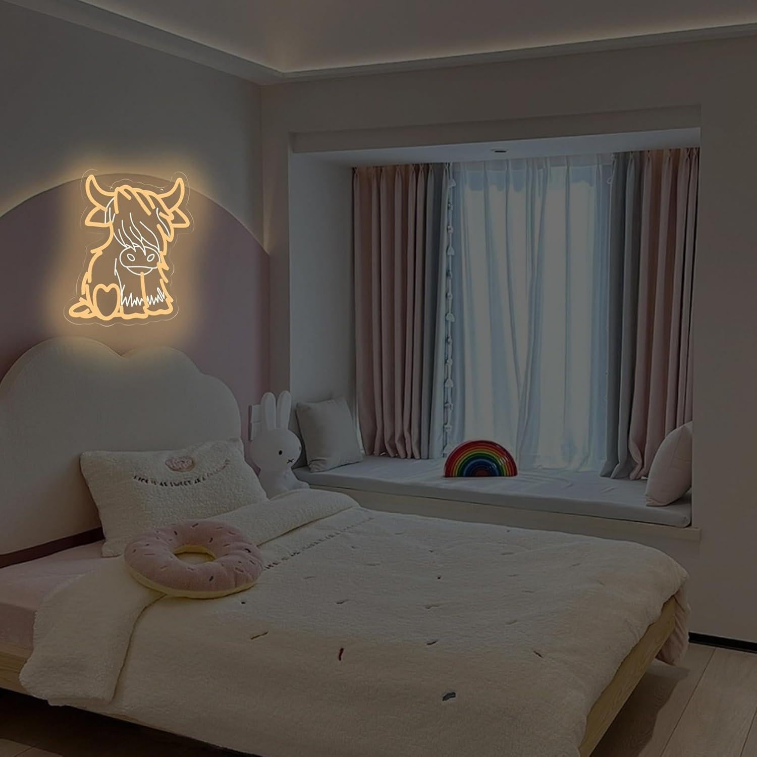 Letrero de Neón Vaca de las Tierras Altas LAXUEDEER 31.5x30.5cm