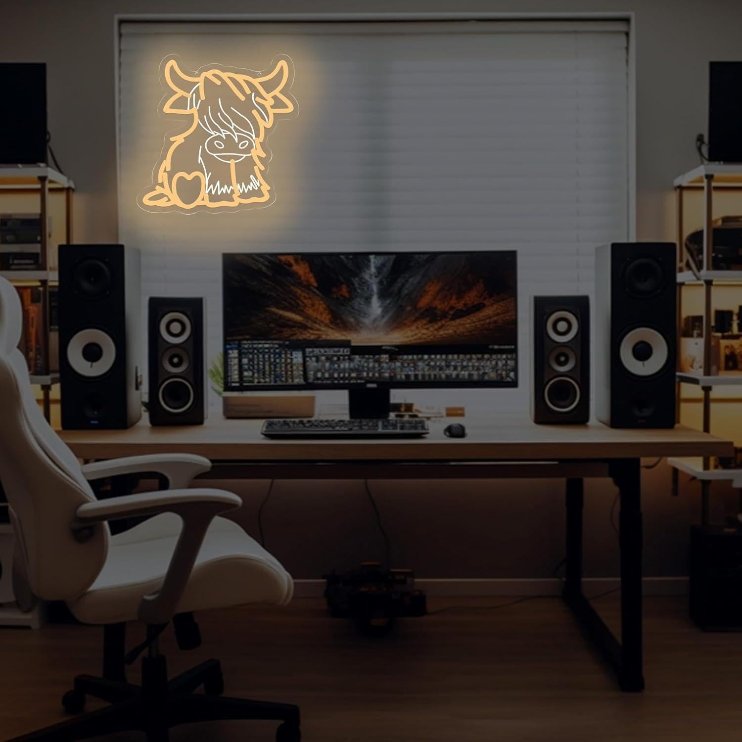 Letrero de Neón Vaca de las Tierras Altas LAXUEDEER 31.5x30.5cm