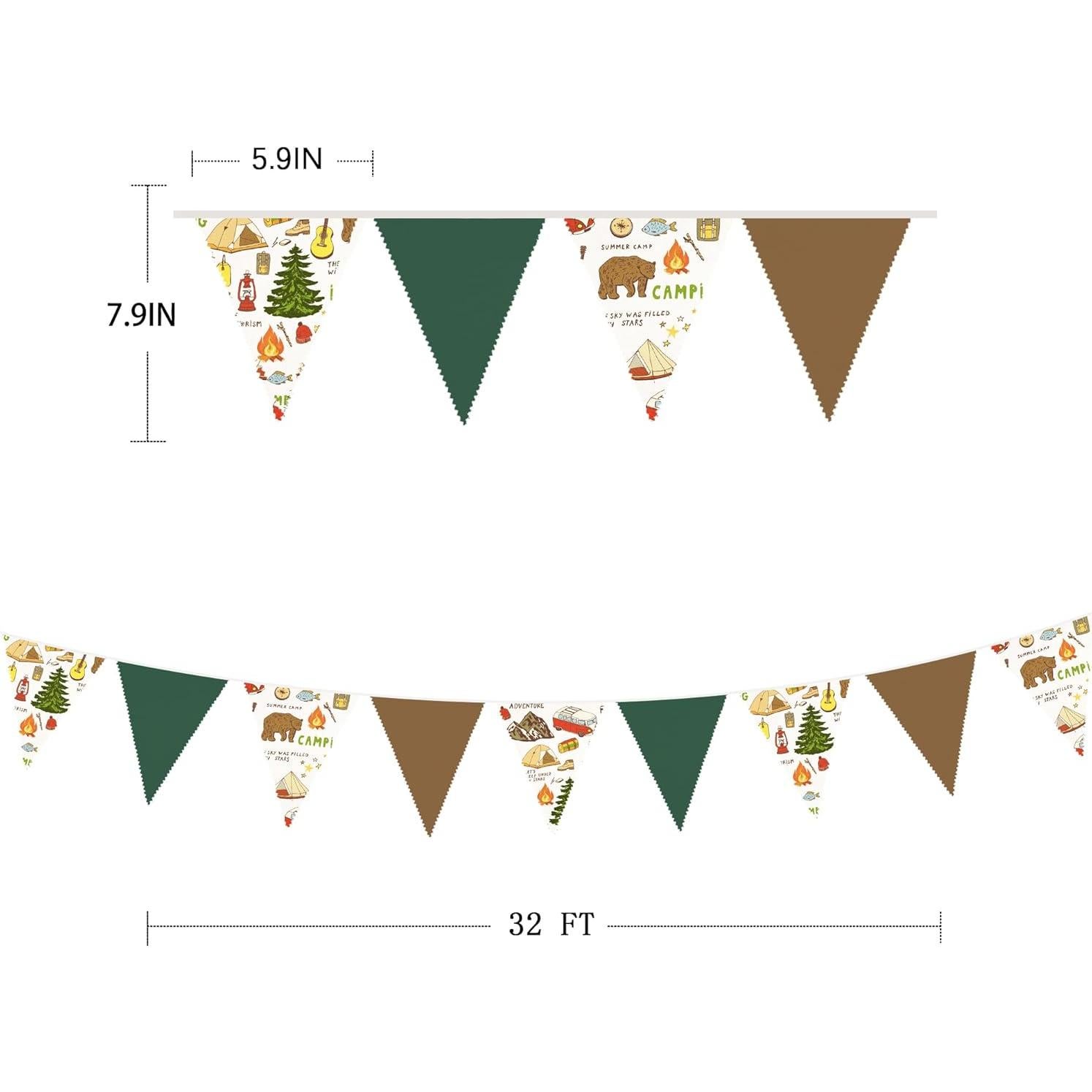 Guirnalda de Tela Triangular Camping 10m 36 Banderas Verde Marrón