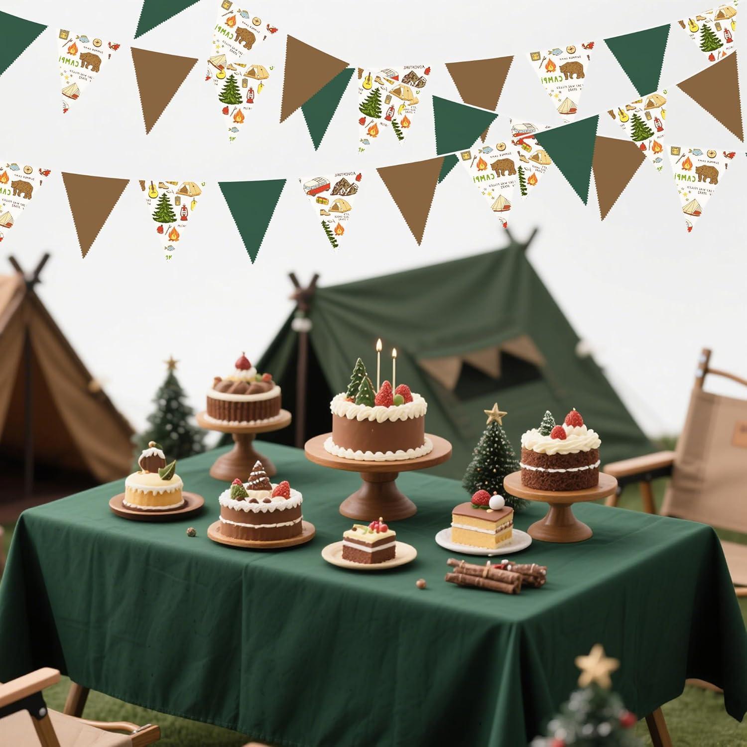 Guirnalda de Tela Triangular Camping 10m 36 Banderas Verde Marrón