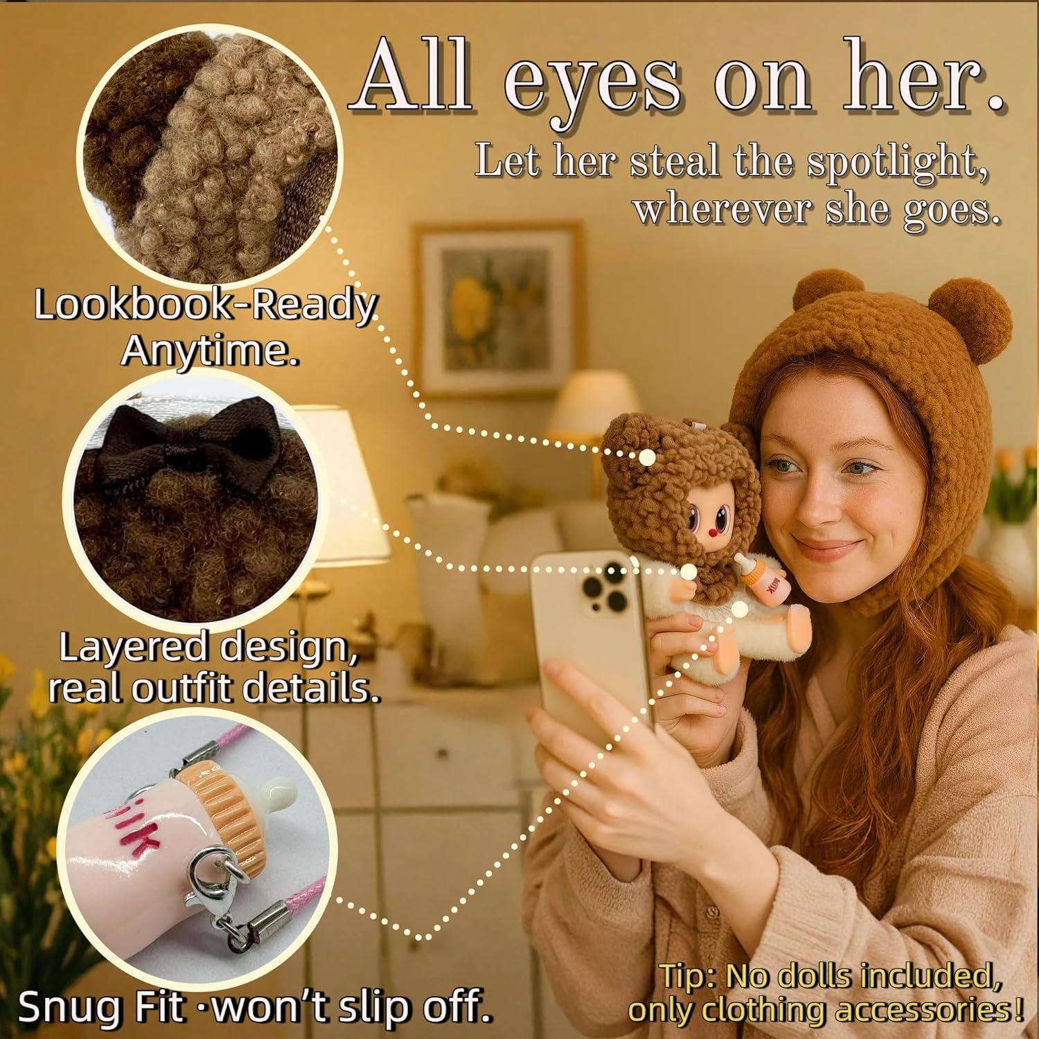 Conjunto de Capucha de Oso Marrón y Botella de Leche - GUYUE